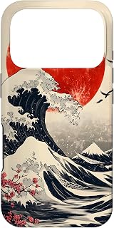 Hülle für iPhone 17 Pro Japanische Welle, rote Sonnenlandschaft