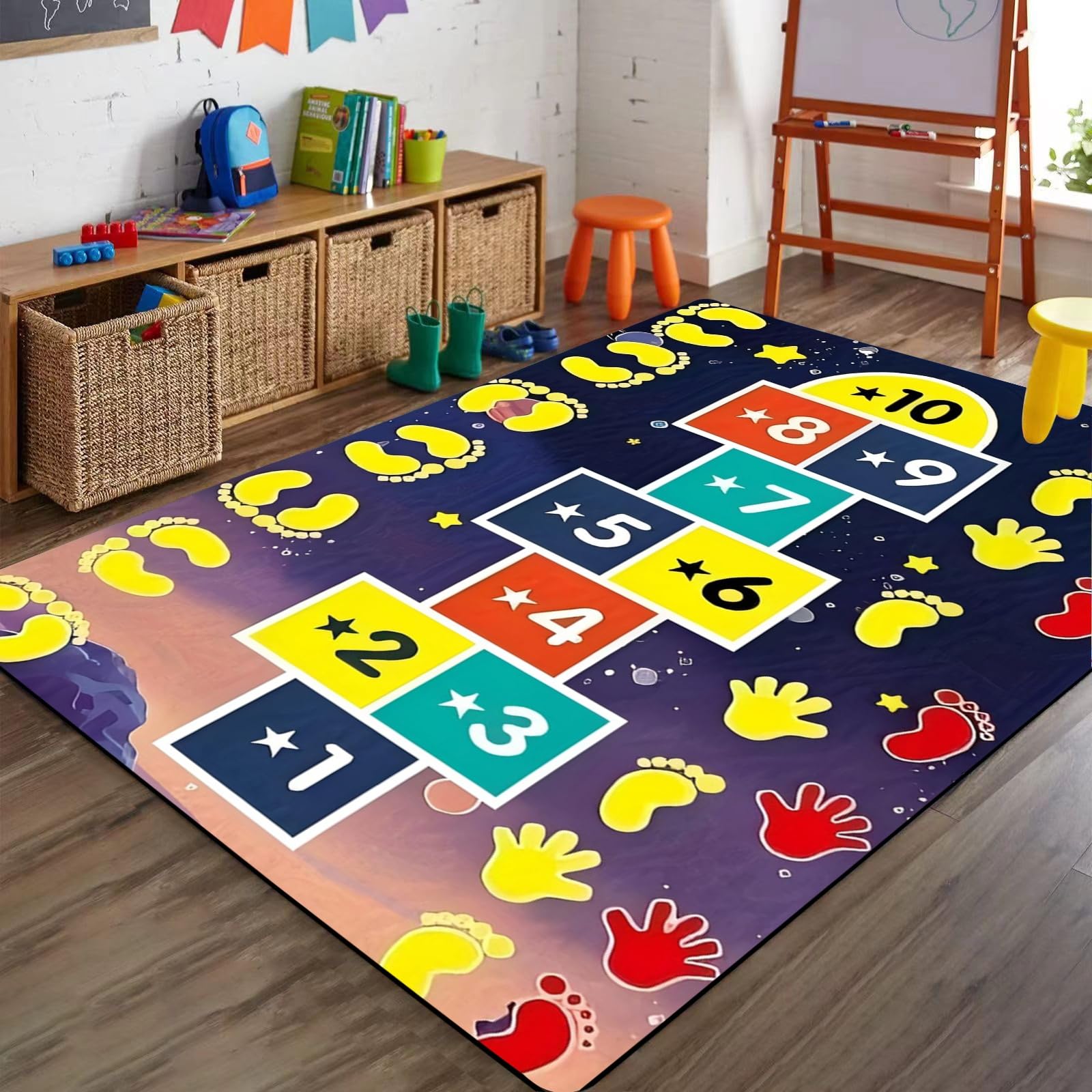 Bycmuoz Hopscotch Game Area Rug, 160x200cm, Colorful Educational Learning Numbers Kids Play Rugs, Absorbent Durable Foldable Non-Skid Carpets for Girls Boys Nursery School