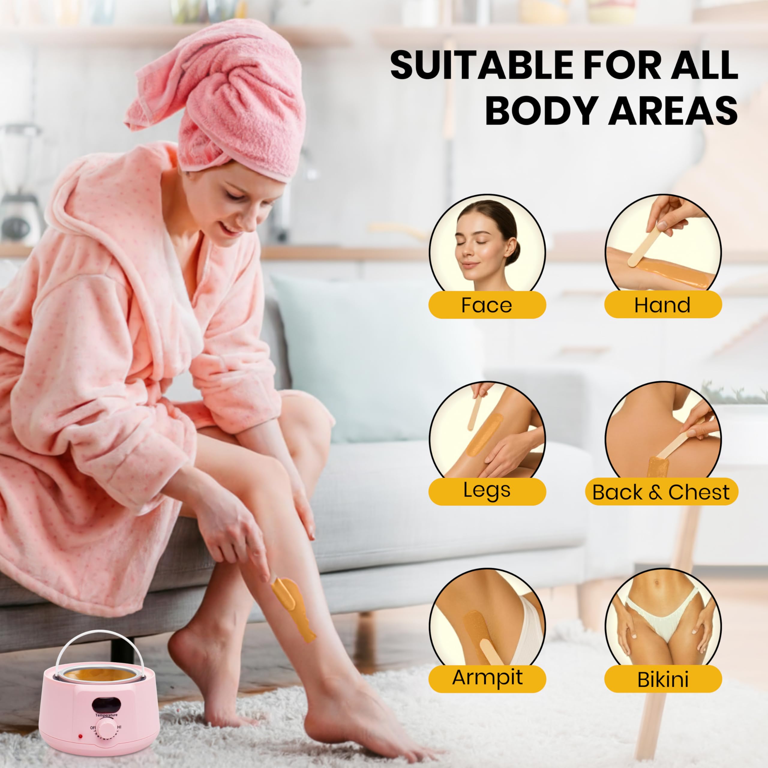 Kit de calentador de cera con granos de cera de 500 g, máquina de depilación rosa para una piel suave, calentamiento rápido, uso doméstico y de salón