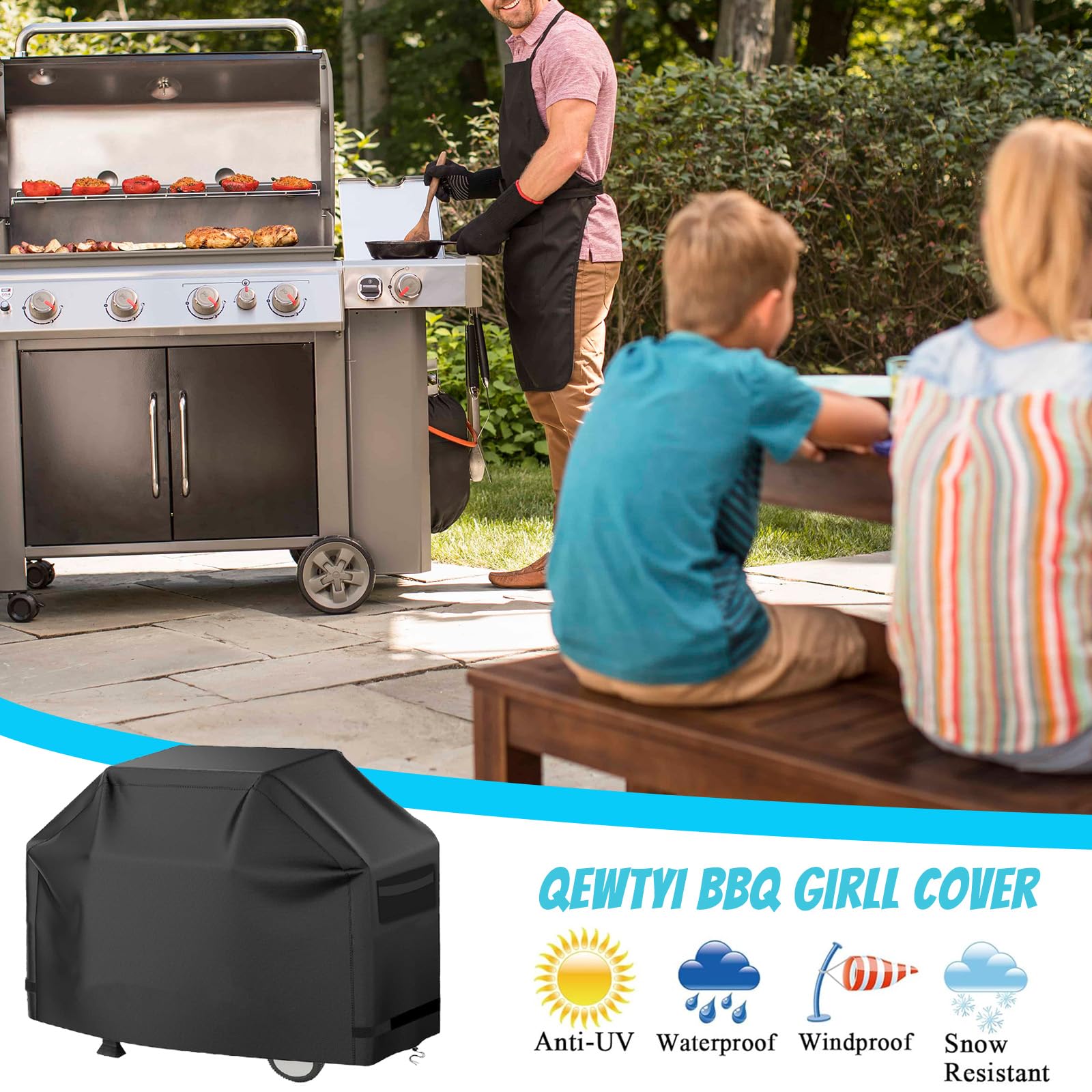 Cubierta de parrilla para barbacoa exterior de 60 pulgadas, cubierta de parrilla de gas 420D, cubierta plana a prueba de desgarros, impermeable, cubierta de barbacoa UV con asas, correas ajustables,