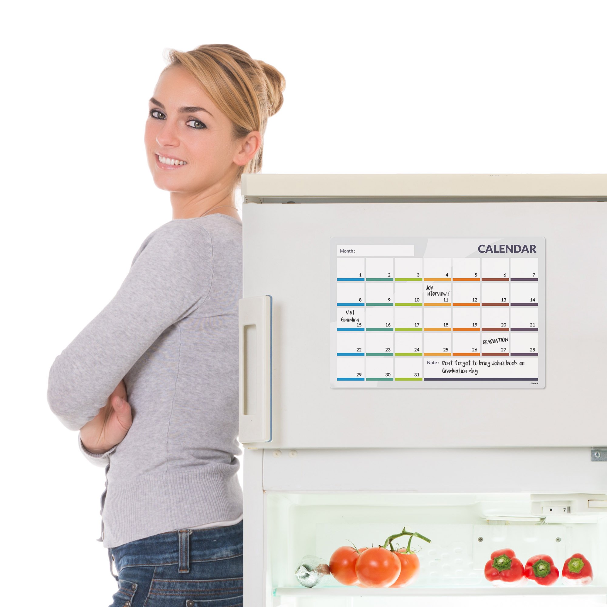 CKB LTD® Kalendar 31-Dniowa Magnetyczna Tablica na Lodówkę z Markerem, Biała i Długopis, Magnes Suchościeralny, Kuchnia, Biuro, Notatki, Duży Planer Dzienny