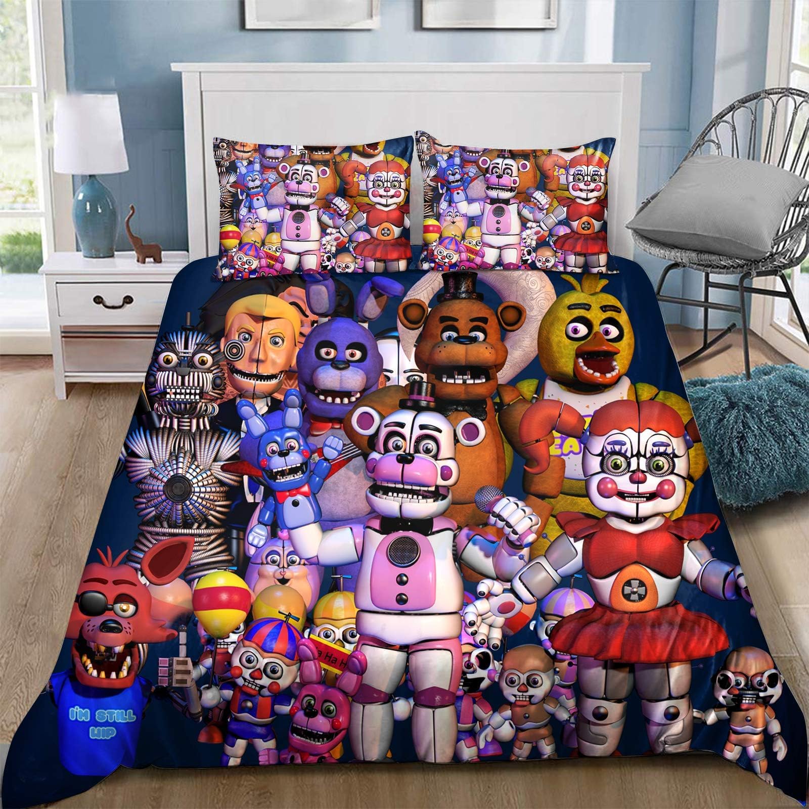 NOAFUNZOFNAF 3-Piece Bedding Set,Five Nights Doll Print Single/Double/King Duvet Cover Set(1 Quilt Cover+2 Pillow Shams) -Soft Microfiber Fabric - Easy Care (Type 2, Double)