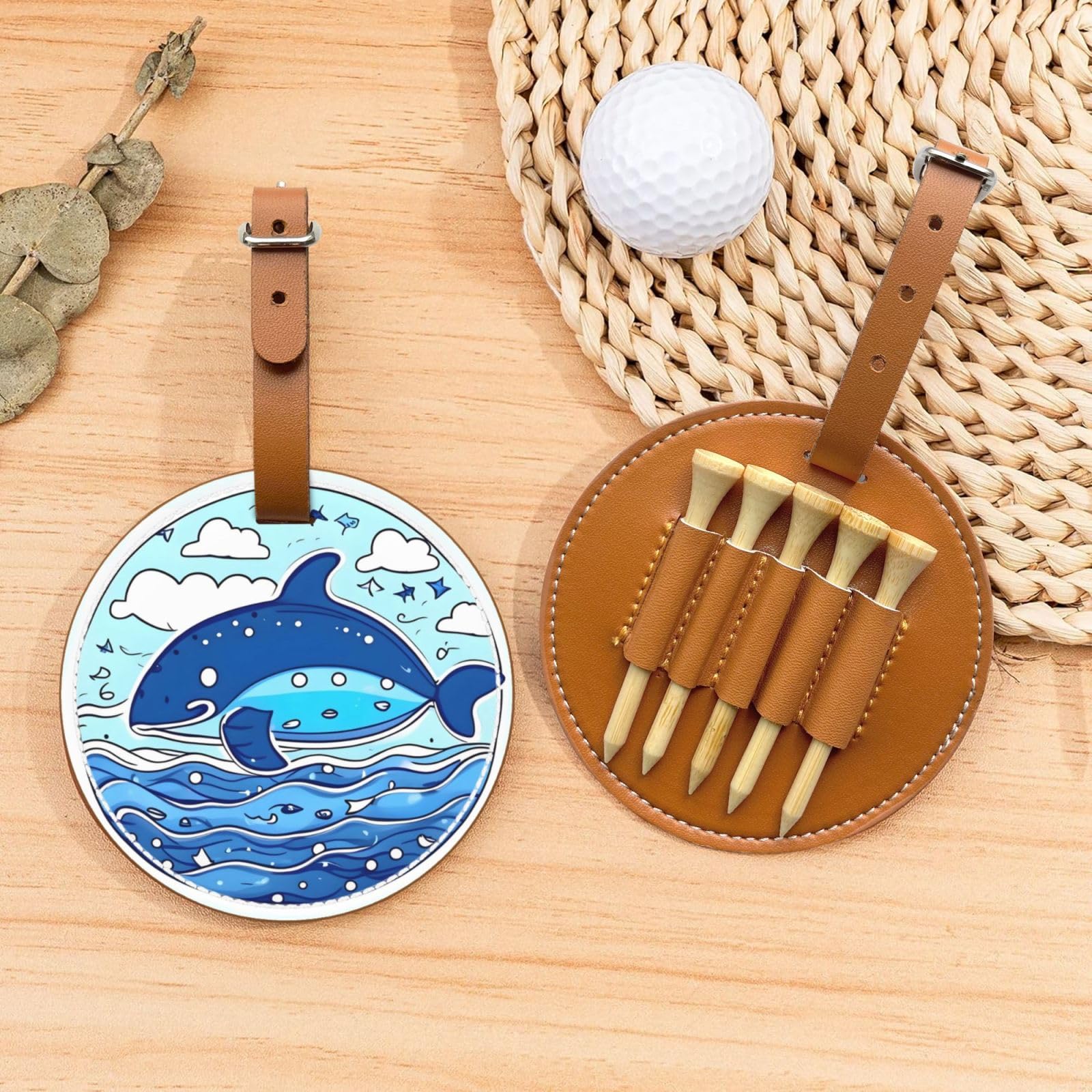 Small whale swimming Brown Printed golf tee storage bag - portable design, easy to organize tee