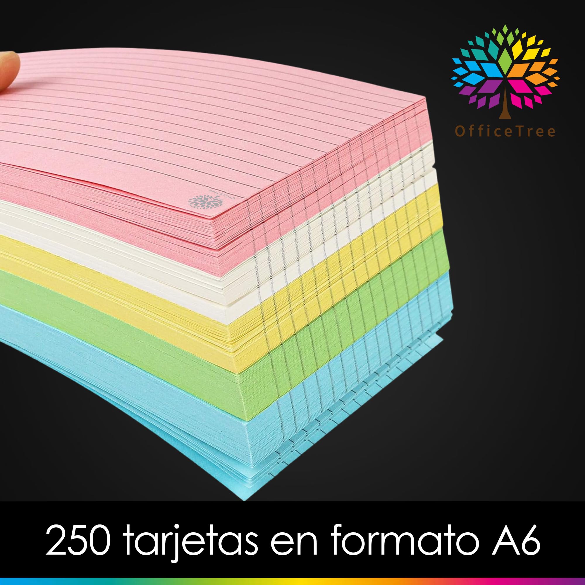 OfficeTree 250x Flashcards A6 A Righe 5 Colori Schede Indice per Scuola e Studio