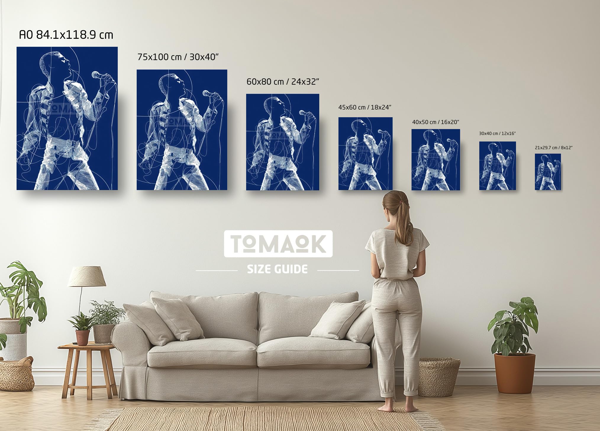 Tomaok® - Poster Stampa poster d'arte (cornice non fornita) Freddie Mercury star rock della band Queen, decorazione interna, disegno a tratto continuo, linee