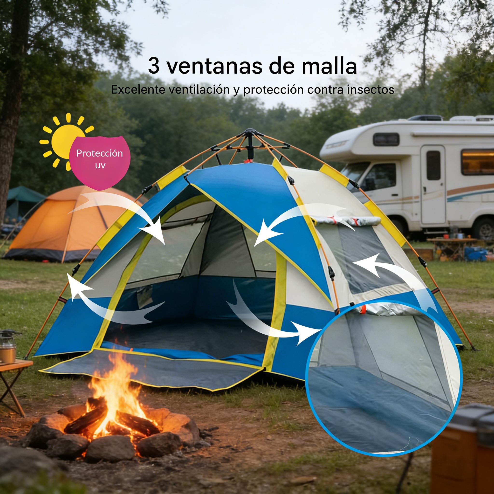 PandaHome Tienda de Campaña Instantánea Pop Up Ligera, Automática, A Prueba de Agua, Resistente al Viento, Refugio de Sol en la Playa.Color Verde/Azul (para 2-3 Personas)