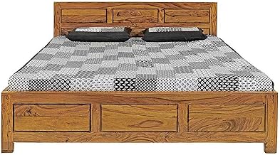 Solid Sheesham Wood King Size Bed with Drawers Storage for Bedroom Furniture | Solid Wood Palang Double Bed for Living Room Hotels (Teak Finish) | 1 Year Warranty