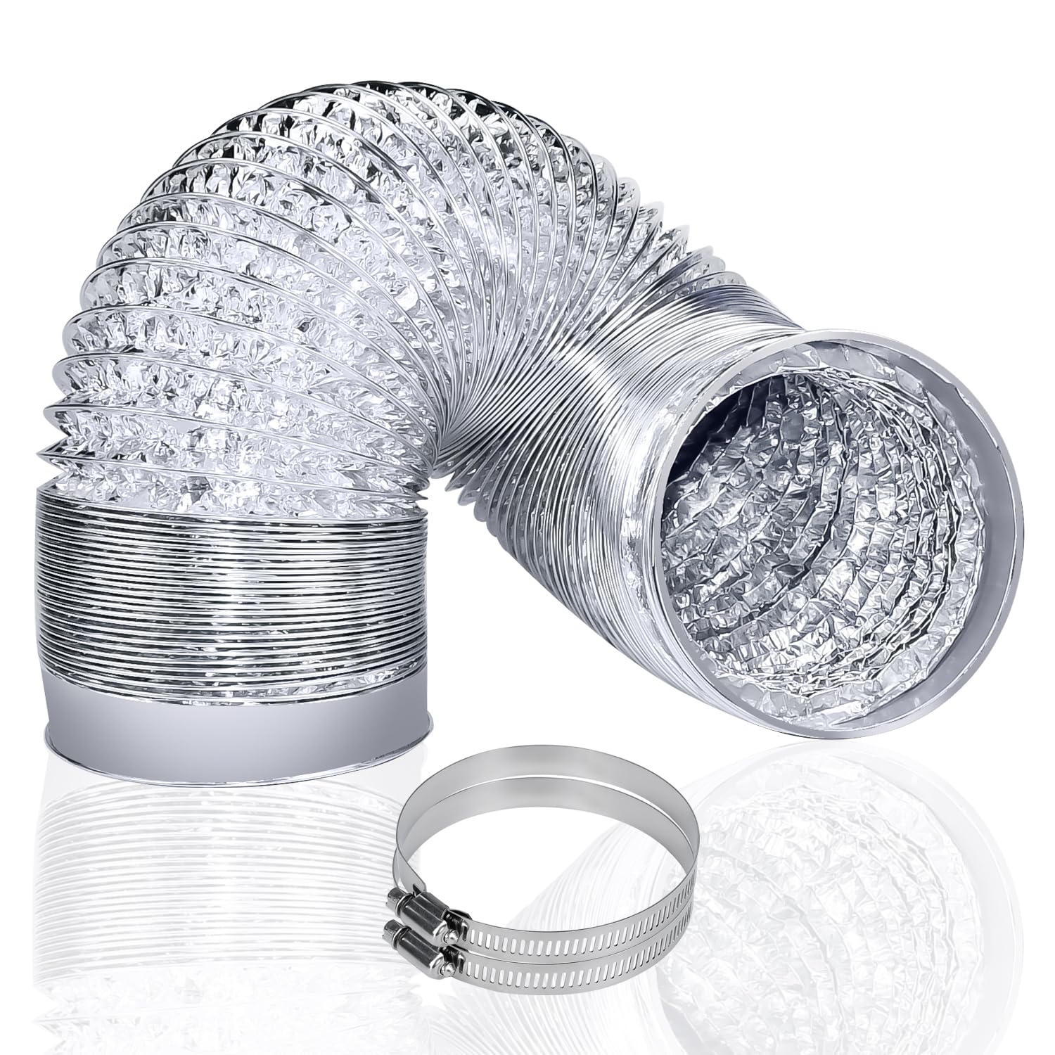 Steelsoft 4 Inch X 5 Ft Heavy Duty Dryer Vent Hose - Extra Thick Aluminum Foil Flexible Duct With Clamps