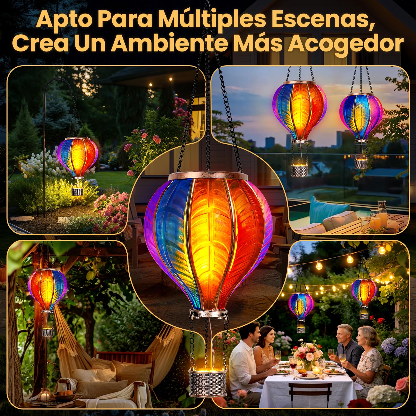 JONRRYIN 2ud Linterna Solar para Exterior, Extra Grande 46,5x13,8 cm Decoración de Jardín con Efecto de Llama, Luz LED Solar Impermeable para Terraza, Balcón y Jardín
