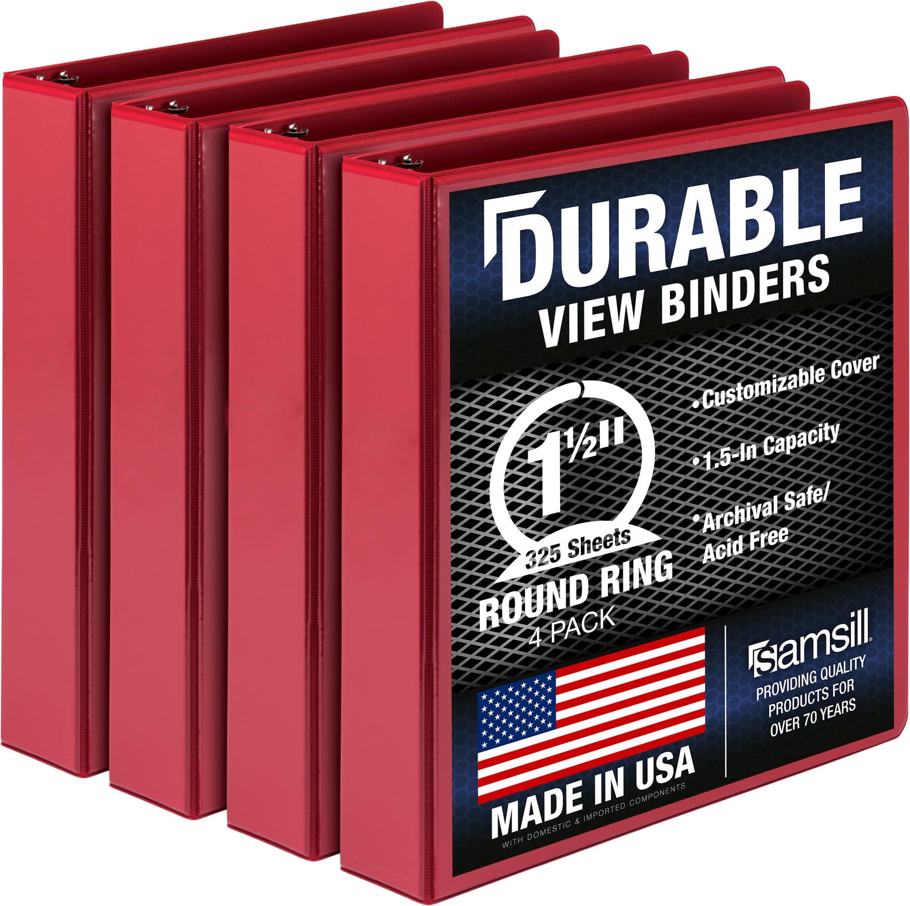 Photo 1 of Samsill Durable 1.5" 3-Ring Binders (4-Pack, Red)