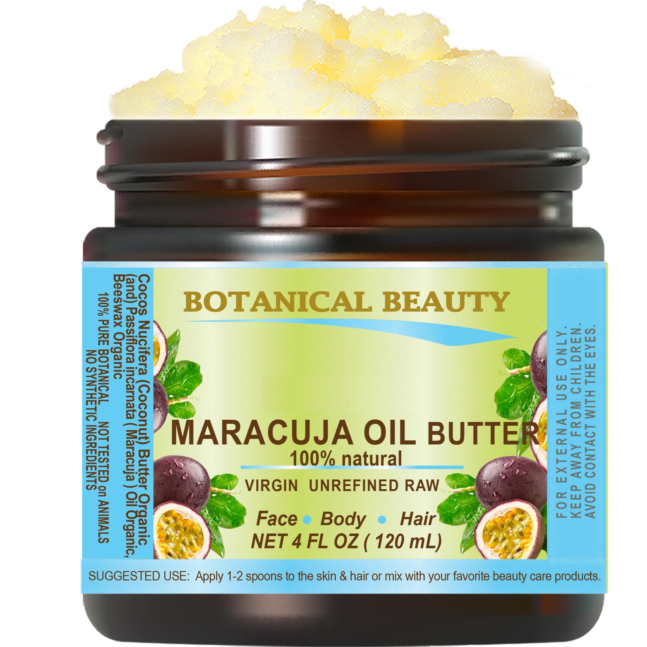MARACUJA OIL BUTTER RAW 100% Pure Natural VIRGIN UNREFINED Cold-Pressed Carrier for Face, Skin, Body, Hair, Lip, Nails. Rich in Vitamin E (4 Fl Oz)