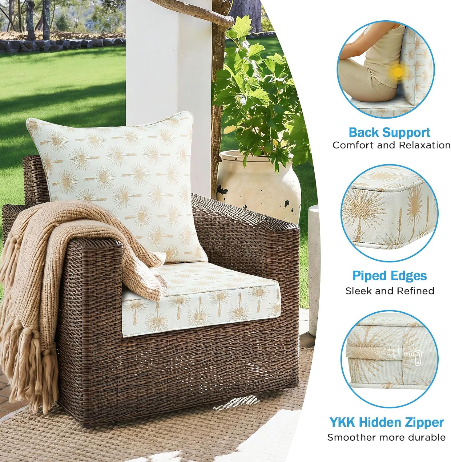 Outdoor Deep Seat & Back Cushion Set (2-Pack), 24 x 24 Inch Water Repellent and Fade Resistant Patio Furniture with Removable Cover for Outside Sofa Couch, Radiant Floral Brocade