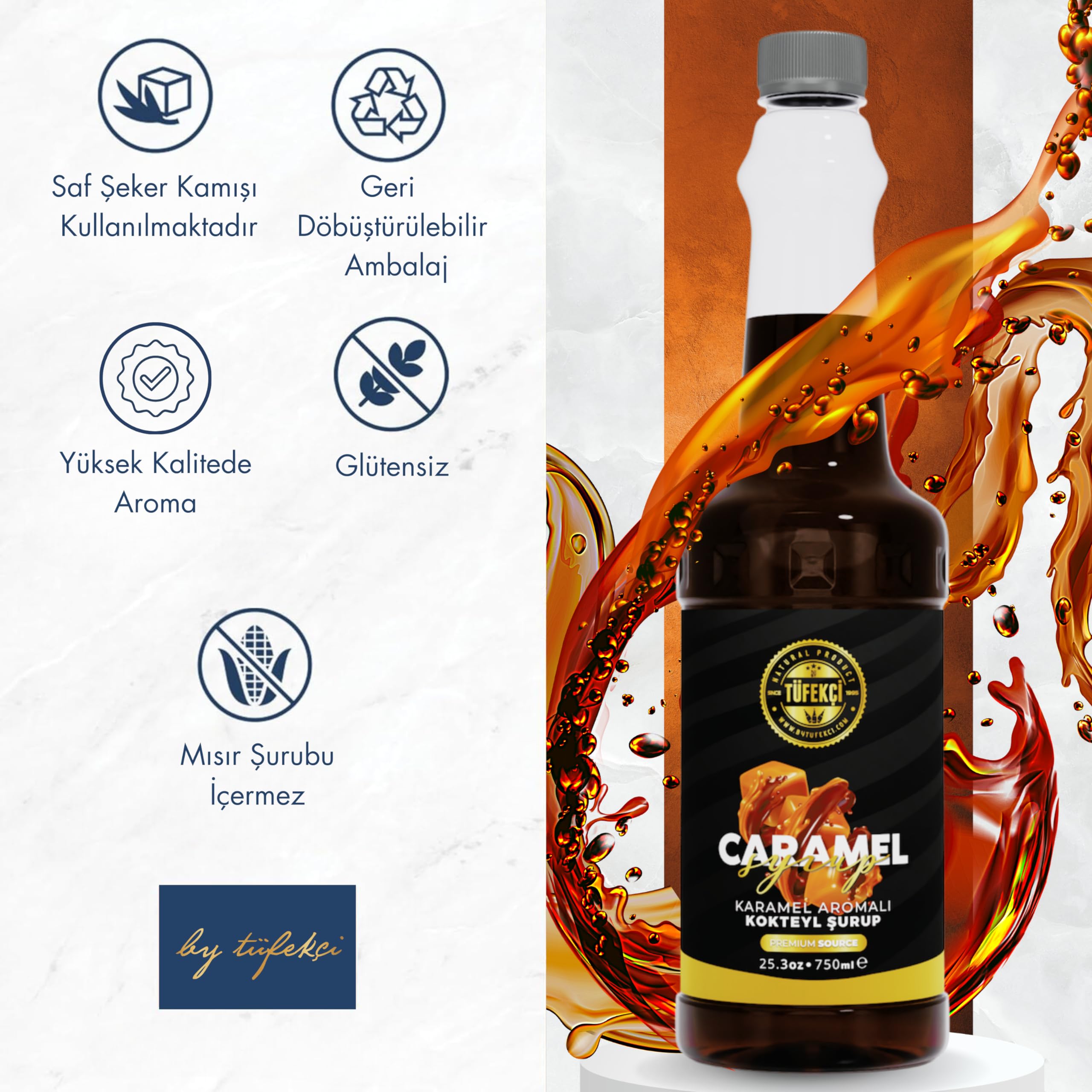 By Tüfekçi Turunç (Blue Curacao) Aromalı Şurup 750 ml – Kokteyl, Kahve, Pasta ve Tatlı İçin, Doğal Aroma, Gerçek Pancar Şekeri