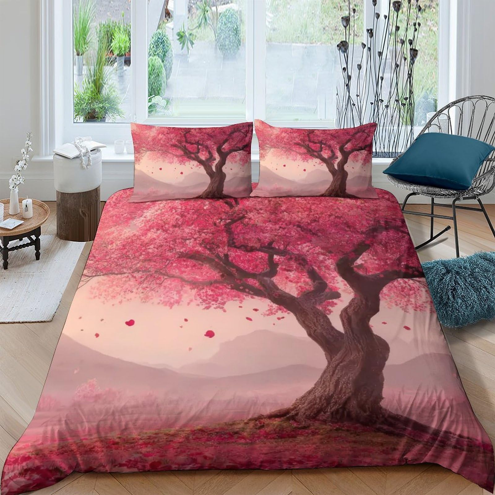 Ctjqhvkz Style-6 3D Printed Sakura Tree Fitted Sheet Microfiber Soft Gradient Sunset Mattress Cover For Bedroom Guest Room Dorm Decor Single（135X200cm）