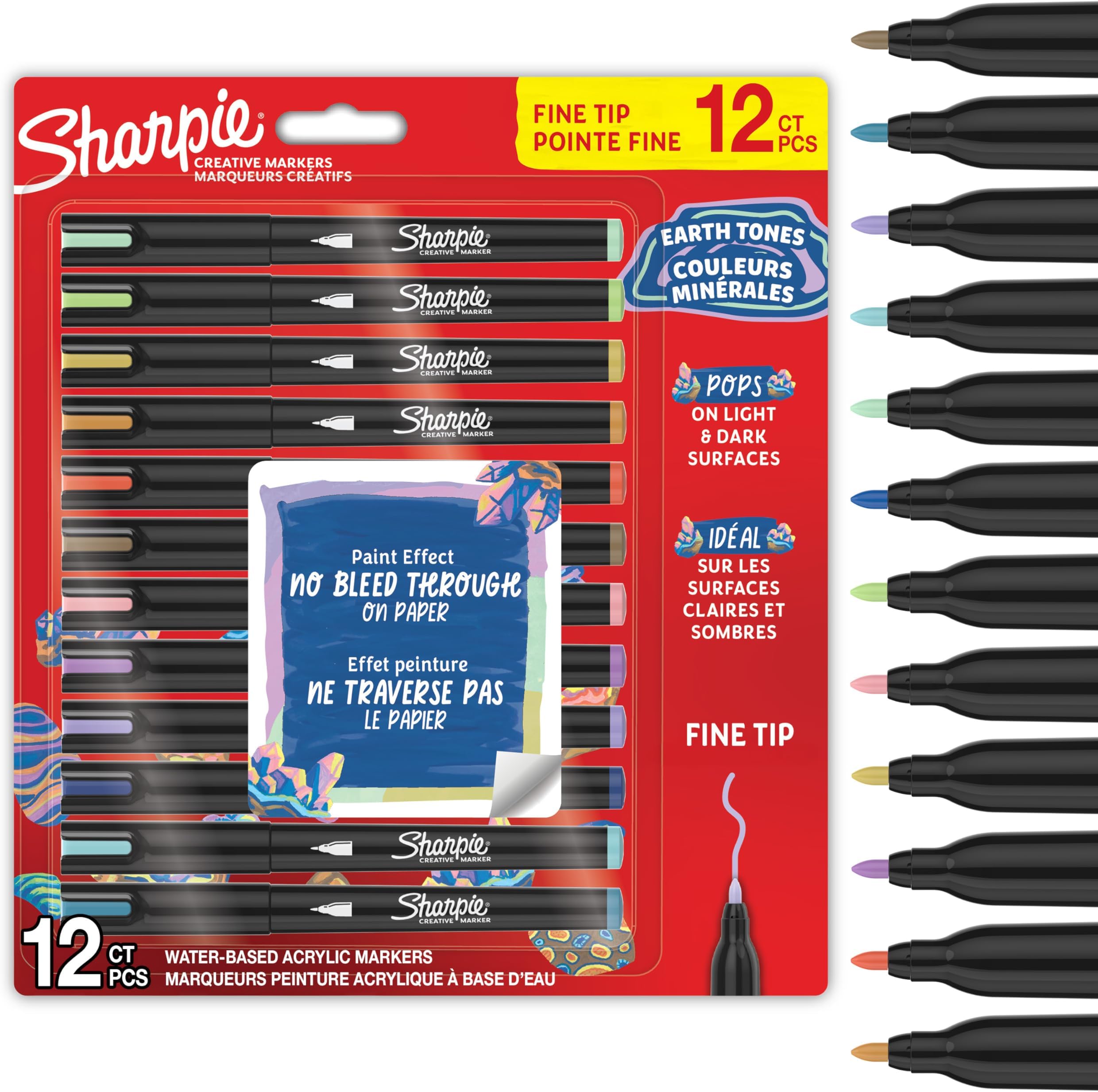 Sharpie Creative Marker Acrylic Paint Pens | Earth Tones | Fine Tip Water-Based Paint Markers | No-Bleed Ink Writes on Most Surfaces | Crafting & Art Supplies | Assorted Colours | 12 Count