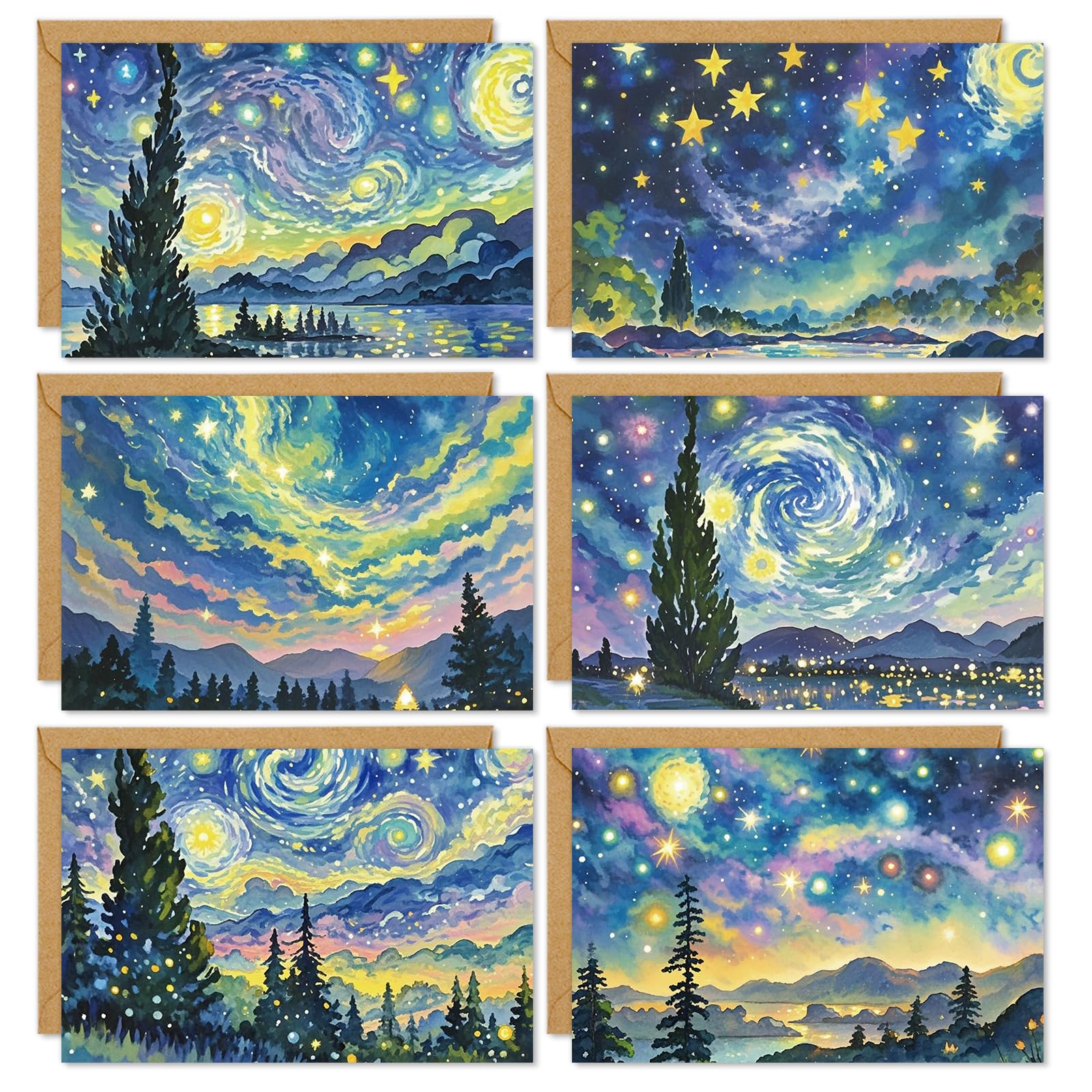 FYSUIMU 36 Pack Starry Night Thank You Cards Van Gogh Starry Sky Blank Note Cards with Envelope Stickers Art Greeting Card for Holiday Birthday Baby