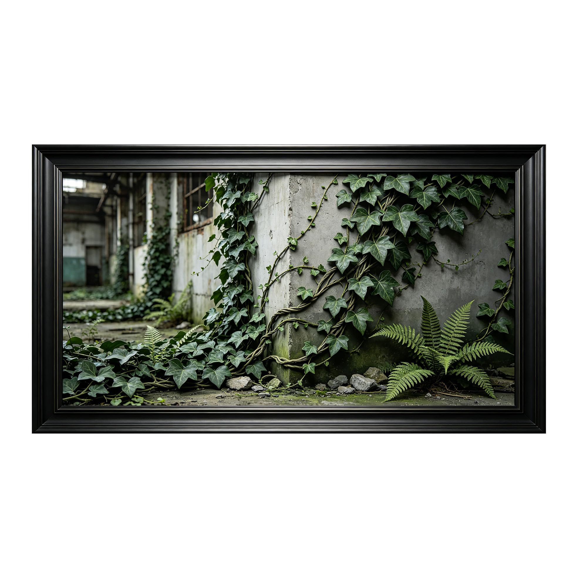 Murasolite 3D Framed Wall Art Ivy Covered Concrete Wall Botanical Industrial Urban Landscape SelfAdhesive Fabric Mural Wall Decor,No Damage to Wall,AntiFall Safe Design for Bedroom Living Room