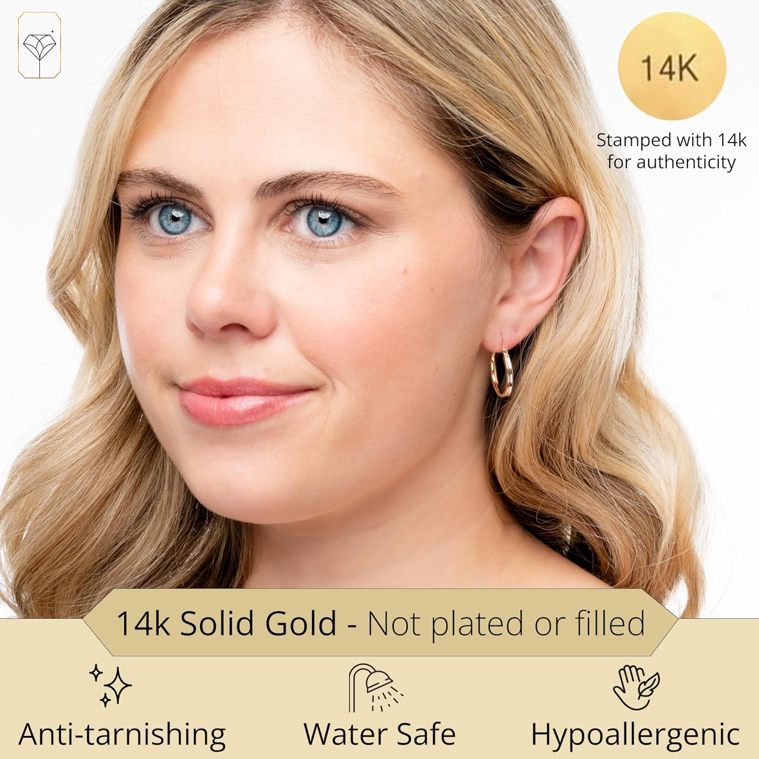 14k Two-Tone Hoops in White & Yellow Gold | Hypoallergenic Solid Gold Hoop Earrings for Women | Anti-Tarnishing Real Gold Hoops with Secure Clasps by MAX + STONE - Image 2