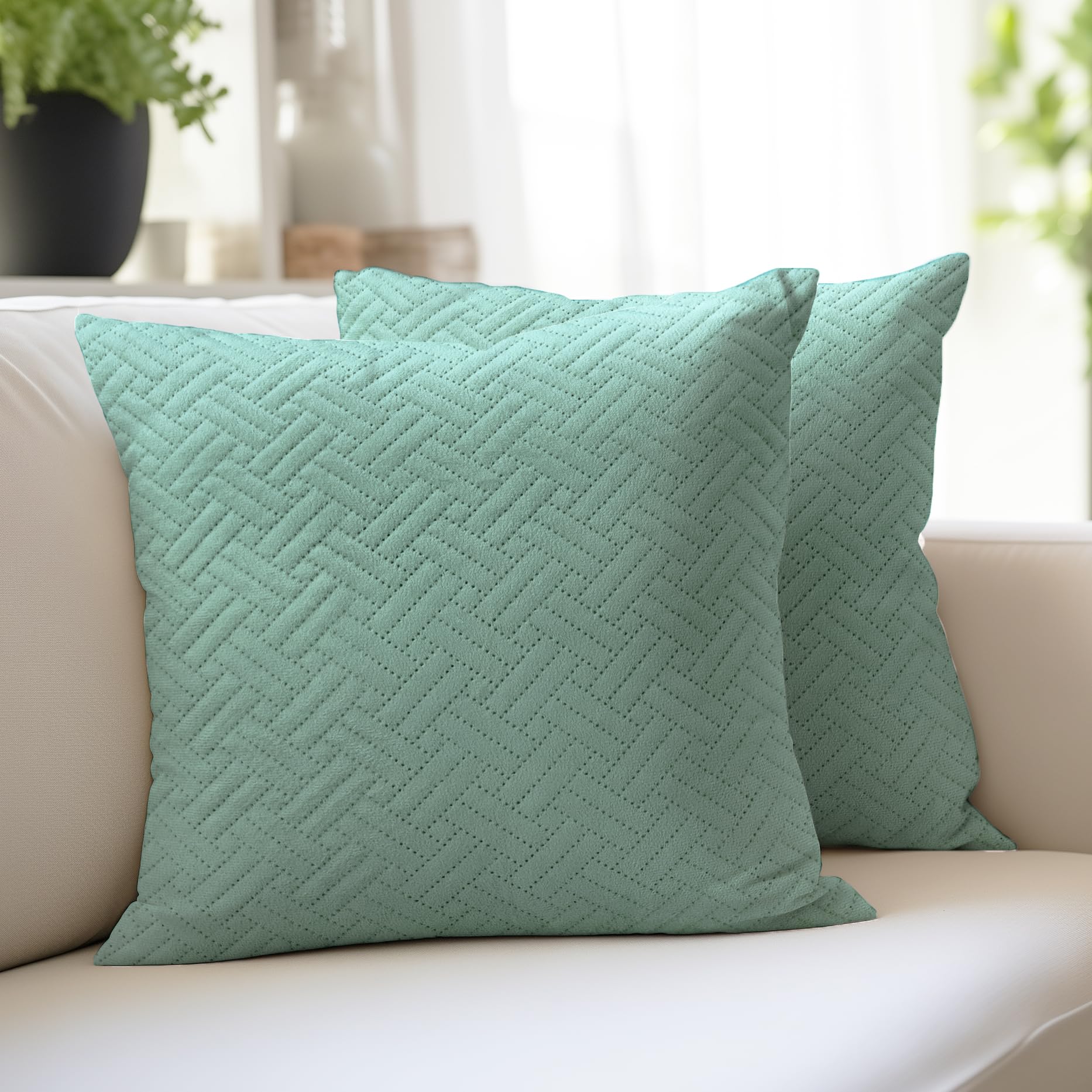 Encasa XO Cushion Covers 45x45 cm Set of 2 | Solid Color Quilted Velvet Sofa Cushion Covers | No Insert | Both Side Quilted Fabric | Teal | Decorative Pillow Covers for Home-image-32