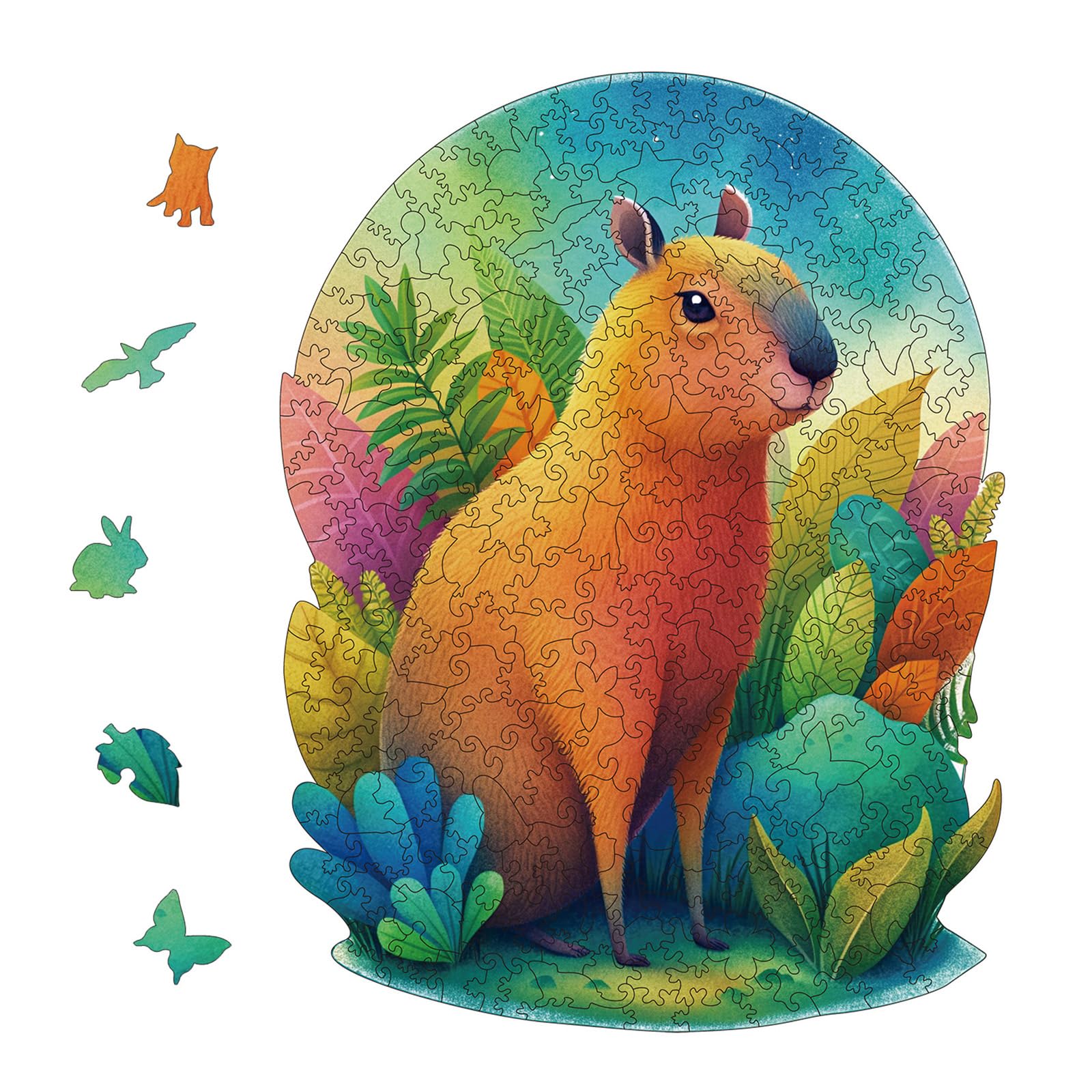 YJacuing Wooden Jigsaw Puzzles for Adults, 200 Piece Unique Animal Shaped Premium 5mm Wood Puzzles Family Game (Capybara, Medium)