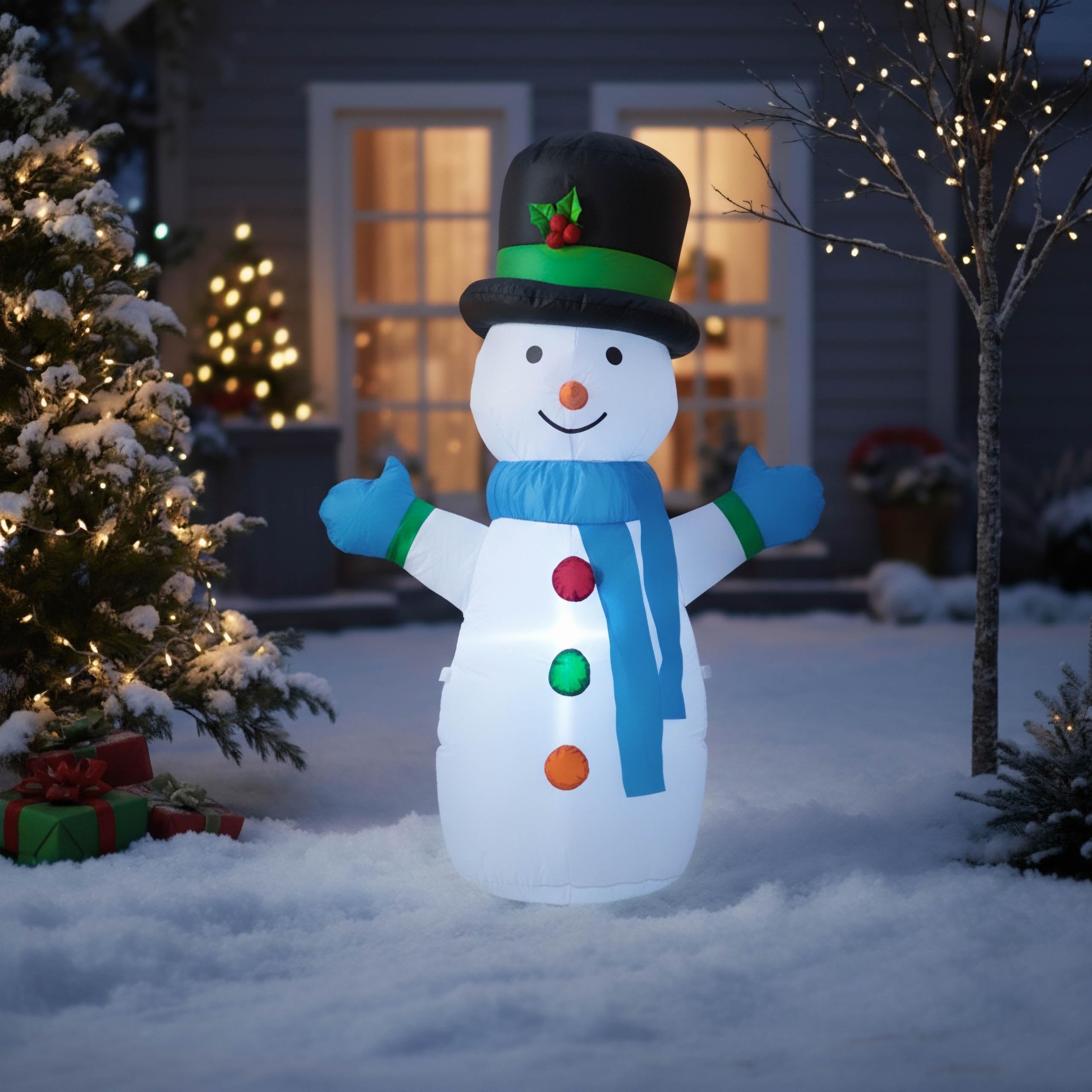 sarcia.eu Gonflable Bonhomme de Neige, LUMIÈRES LED, Gonflable, Décoration de Jardin, Grand 120 cm (C)