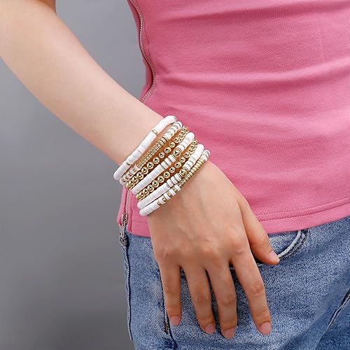 Miniatura 6 de SEMATA Cuentas de arcilla blanca, cuentas de arcilla blanca para hacer pulseras, juego de cuentas de arcilla a granel, cuentas de arcilla planas