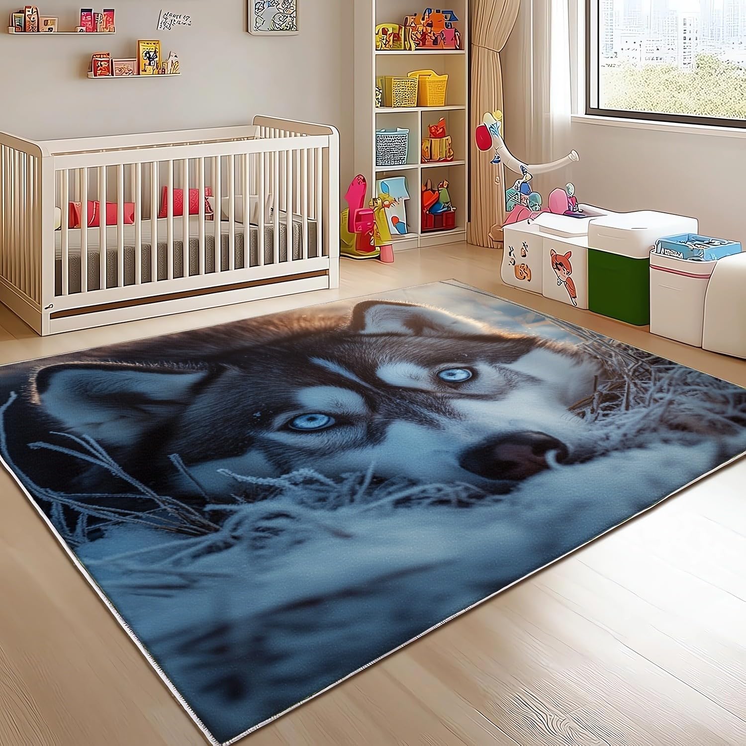 Genérico Husky (zwierzę) Dywan do pokoju dziecięcego 180 x 240 cm - Miękkie zaprzęgowe psy antypoślizgowe i nadające się do prania Flanelowy dywan do salonu, pokoju zabaw, przedpokoju wystrój domu