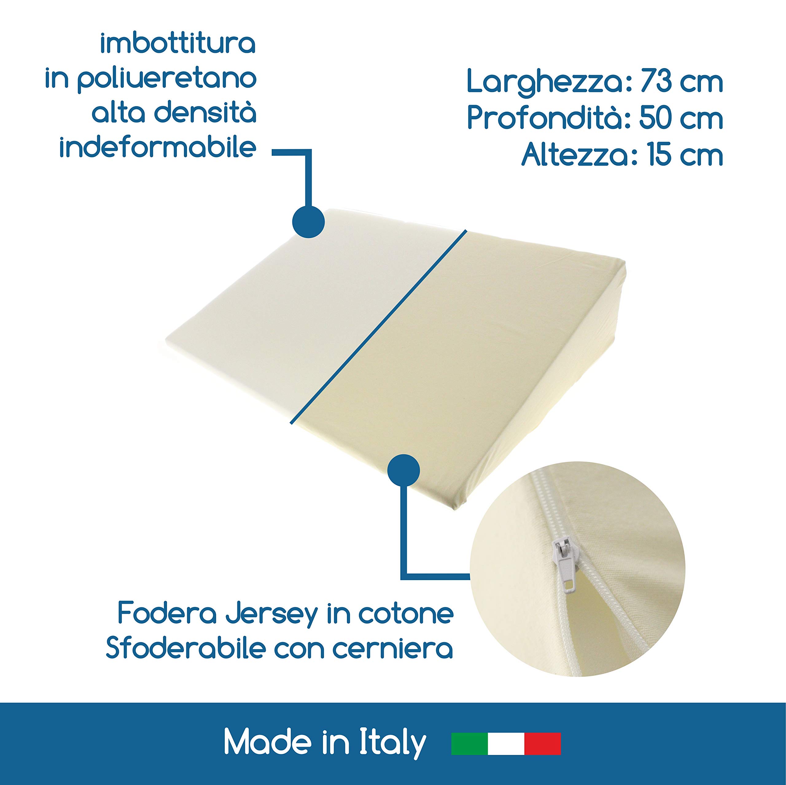 Carparelli Cuscino a Cuneo per Letto Divano da Lettura Supporto ergonomico sollevagambe antireflusso Cotone 100% Made in Italy