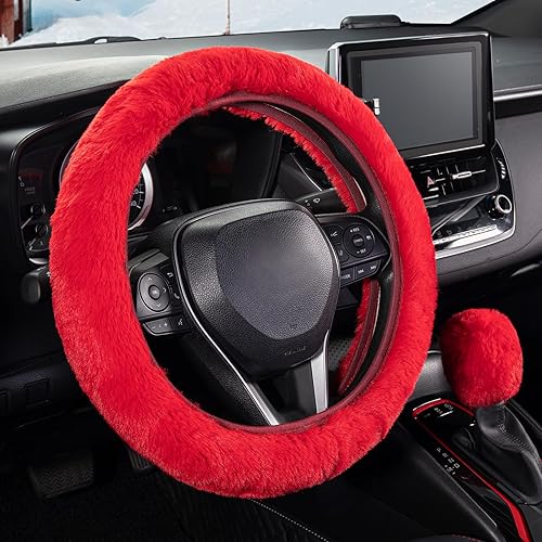 SEG Direct Funda peluda para volante de automóvil con funda para palanca de cambios esponjosa, suave, cálida, antideslizante, decoración de SEG Direct Funda peluda para volante de automóvil con funda para palanca de cambios esponjosa, suave, cálida, antideslizante, decoración de