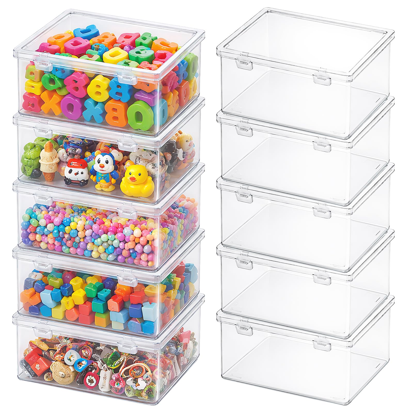 DHNDO 10 Pack Small Clear Plastic Storage Boxes with Lids, 18 x 13.6 x 9 cm Stackable Toy Storage Containers Organiser Bins for Beads, Building Blocks, Puzzles and Crafts, Playroom Office