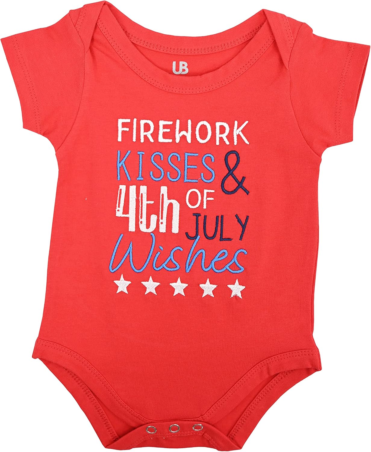 Unique Baby Unisex Firework Kisses 4th of July Clothes Set Outfit (6M, Red)