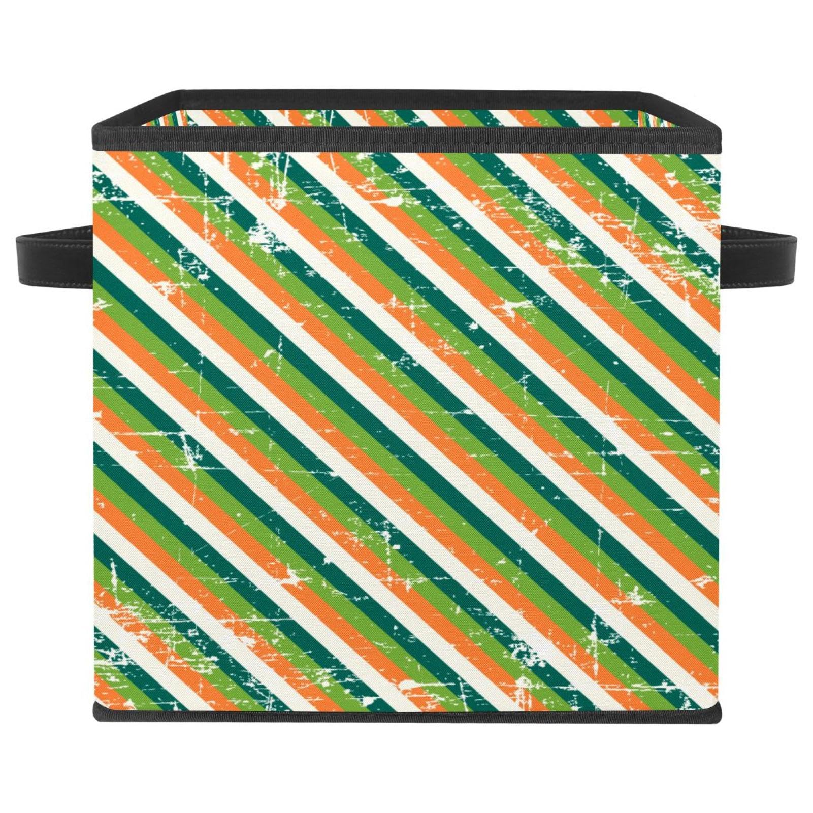 Cube de rangement en tissu avec motif à rayures et poignées de transport