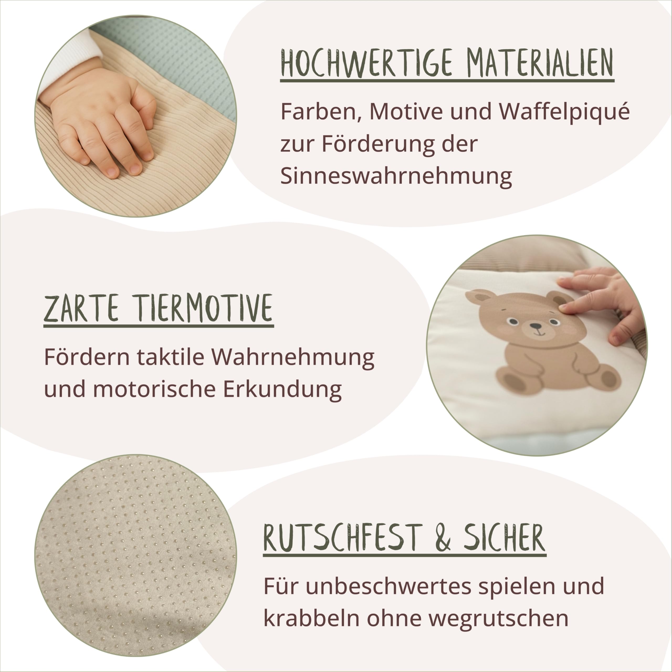 Krabbeldecke für Baby 120x120cm, 100% Baumwolle Oeko-TEX, weich gepolstert Antirutsch Krabbelmatte, Spielteppich und Spielmatte, ideal als Spieldecke und Babydecke