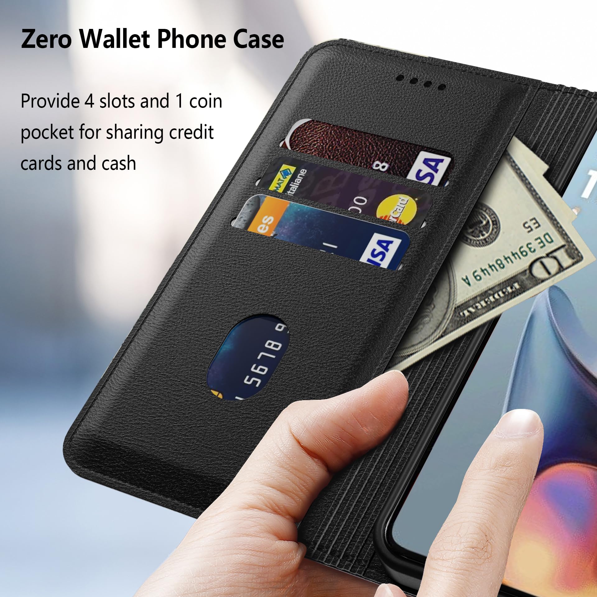 Etui na telefon komórkowy do Motorola Moto E15/G05, ze skóry RFID, składane, etui ochronne, portfel, etui z klapką [funkcja stojaka] [przegródki na karty] kompatybilne z Moto E15/G05, czarne