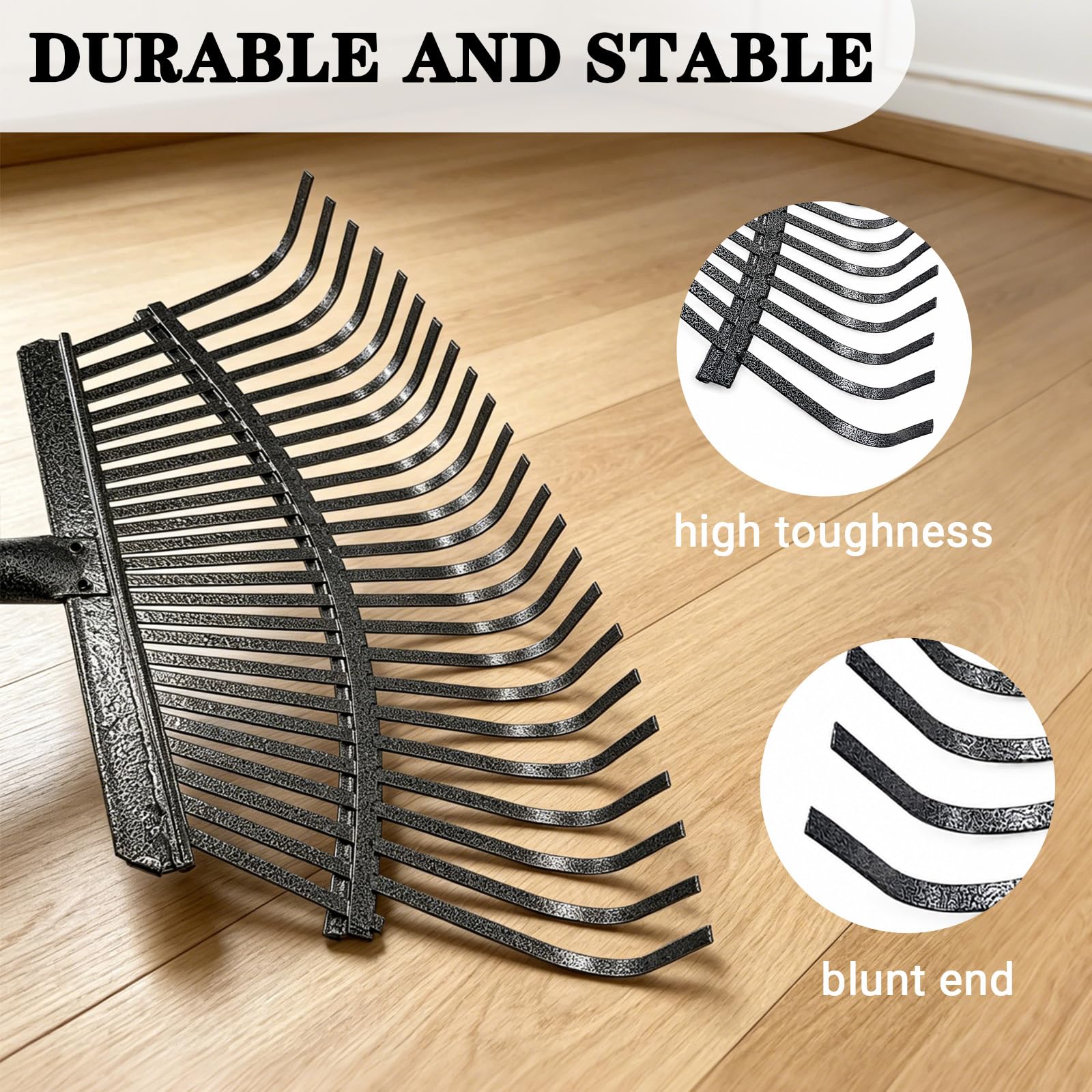 Rastrello da giardino in metallo con manico in acciaio inox da 180 cm, rastrello per foglie, per giardino, prato, arbusti, erba, pacciame, robusto