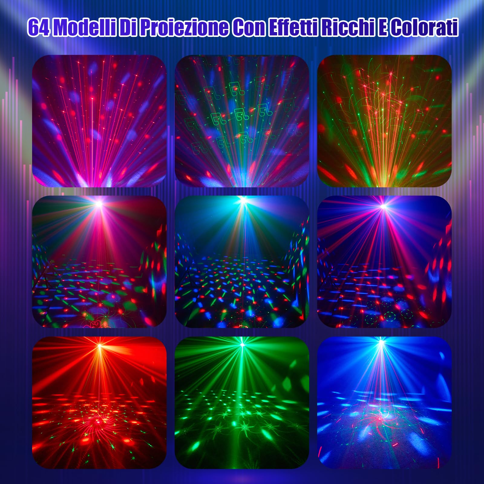 4 in 1 Luci Discoteca, Luci Discoteca a Ritmo di Musica, Luce Stroboscopica LED RGB Luci DJ Discoteca con Telecomando per Feste Domestiche, Discoteche, Halloween, Natale
