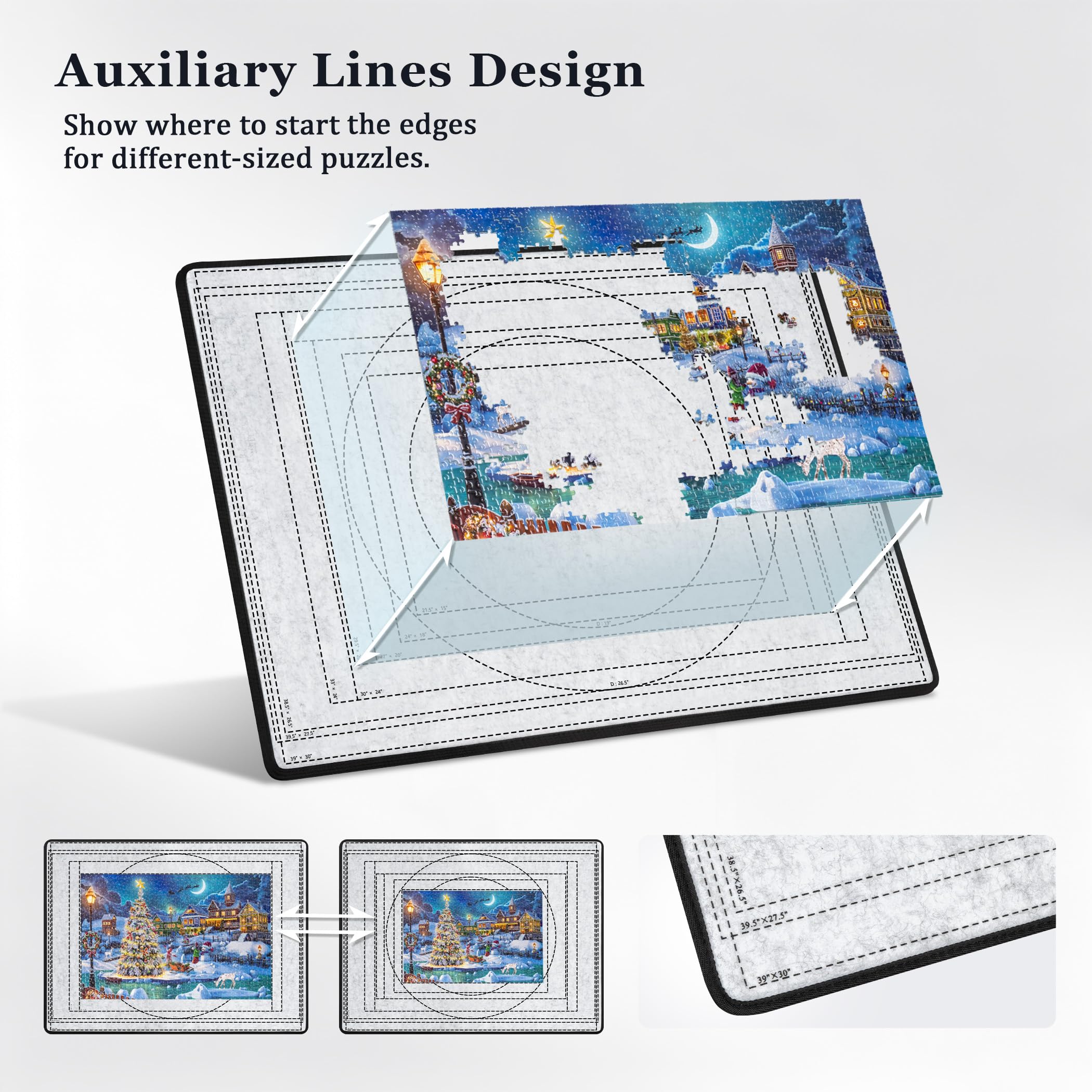 Becko US Planche de puzzle pliable avec 6 plateaux colorés et housse, table de puzzle portable et légère, tapis en feutre avec lignes auxiliaires pour le rangement des puzzles, pour puzzles de 2000