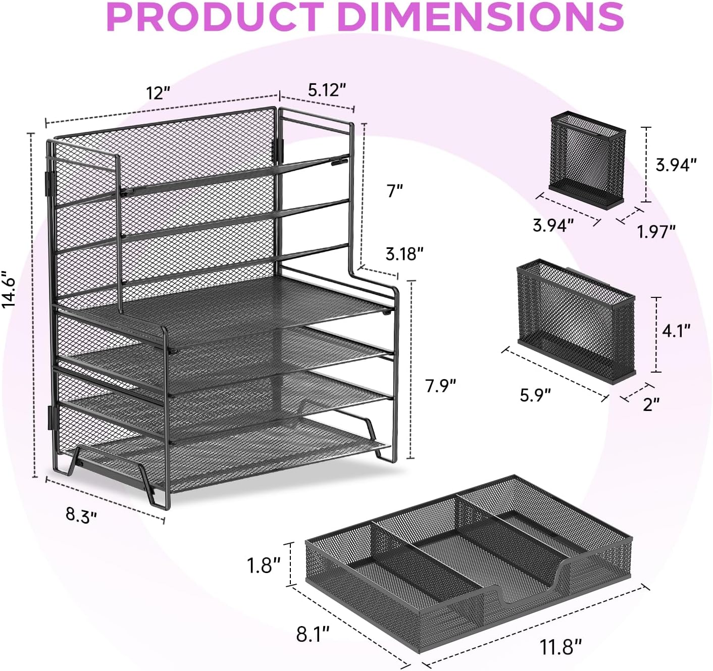 SUPEASY 7 Tier Desk Organizer with 3 Pen Holders, Heavy Duty Metal Letter Tray Paper File Organizer for Home Office School Classroom, Black