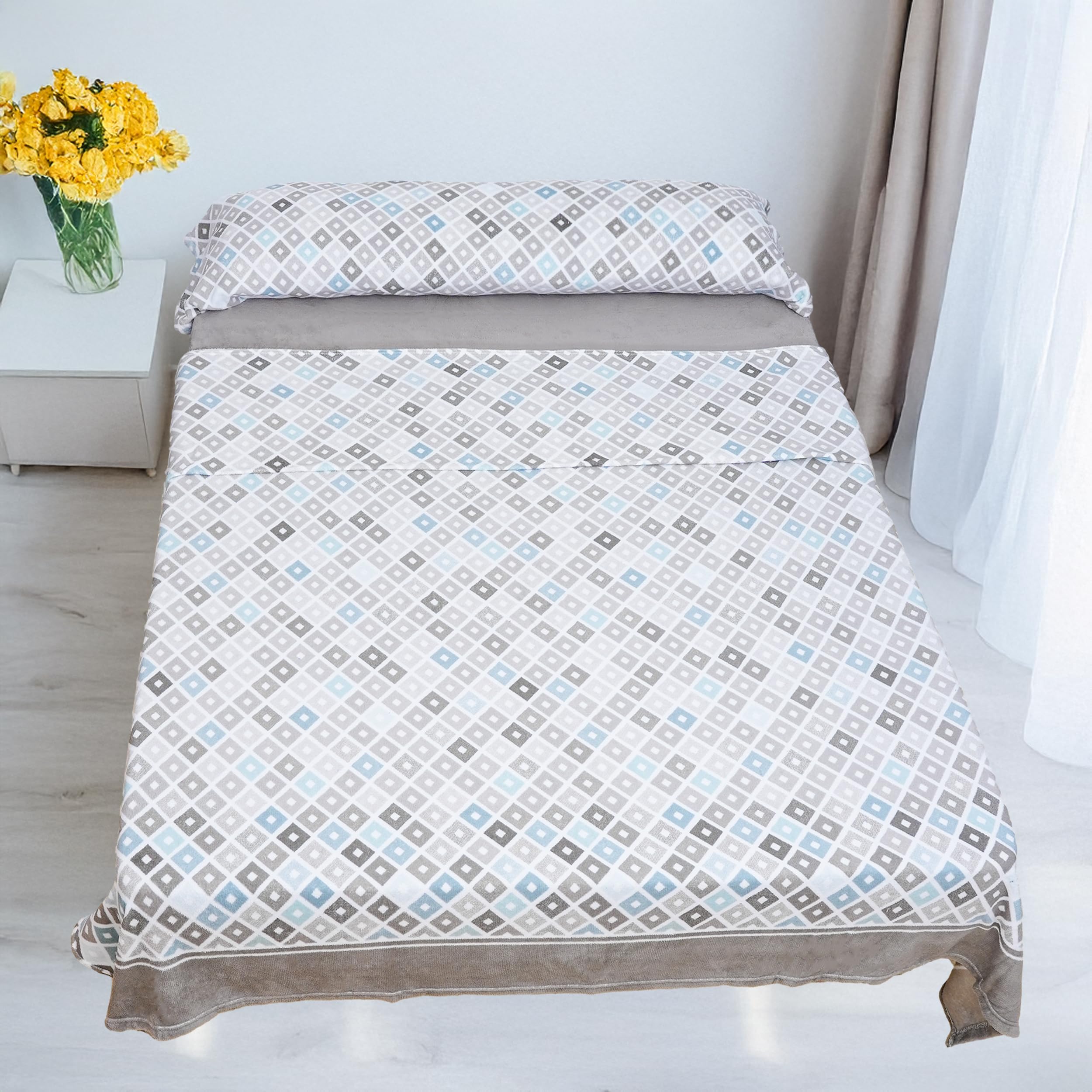 H HANSEL HOME Juego de Sábanas de Coralina Térmicas para Invierno - Cama 150, 3 Piezas: Funda de Almohada, Bajera Ajustable y Encimera - Suaves y Calentitas, Diamantes Gris