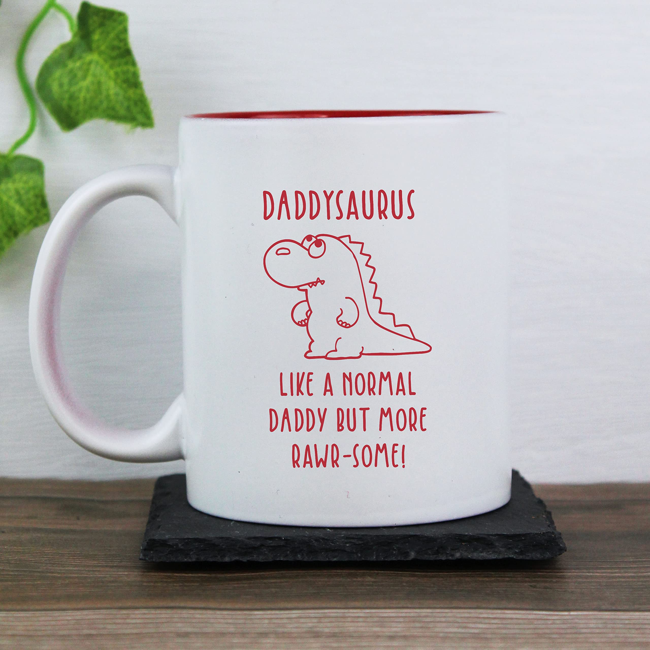 eBuyGB Daddysaurus Mug, Daddy Mug, Dinosaur Mug, Engraved White Red Reveal Coffee Mug, Father's Day Gift, Dad Birthday Gift, Funny Mug Present