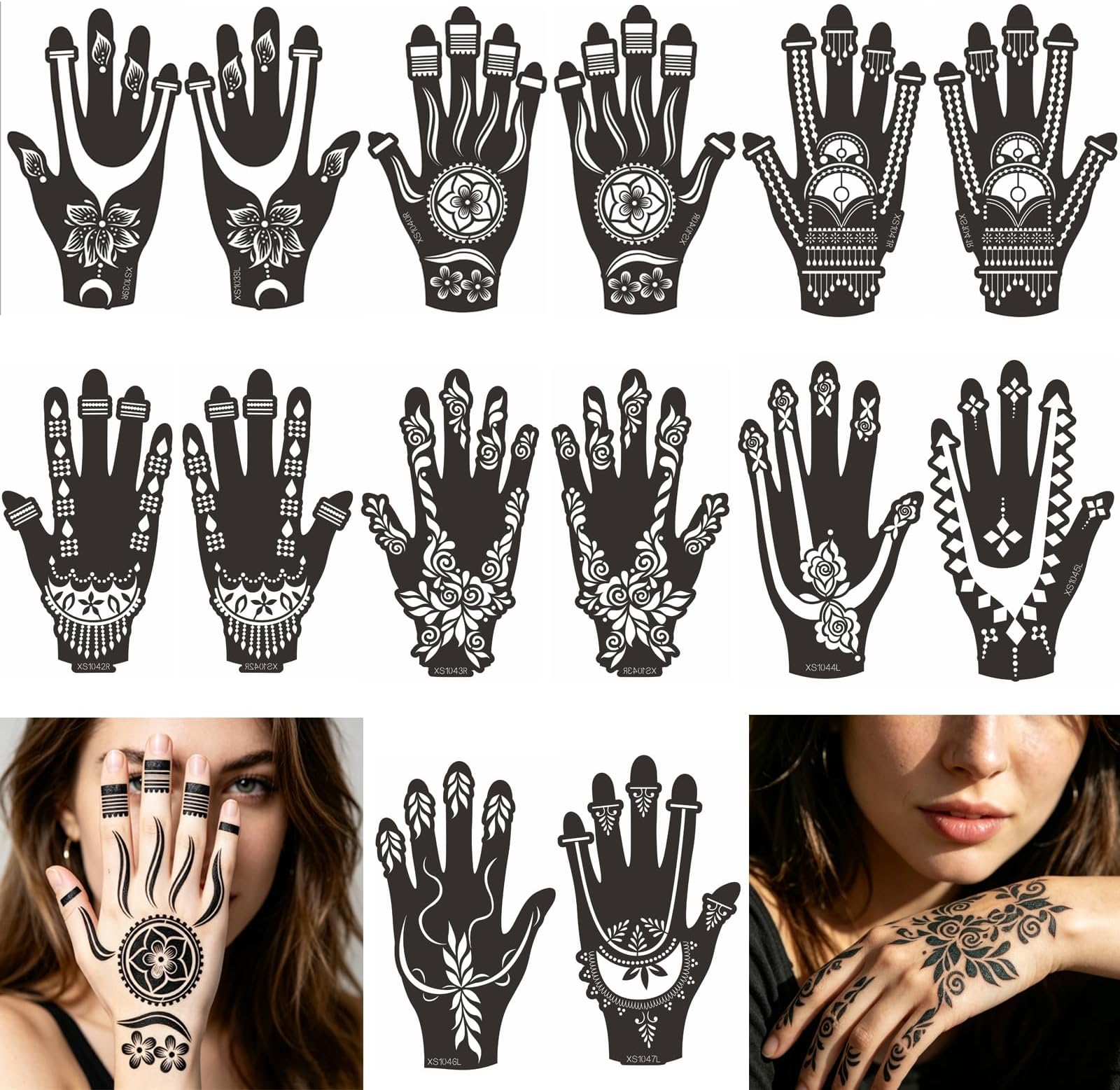 Xmasir 14 Sheets Temporary Tattoo Stencils Kit, Henna Tattoos Template