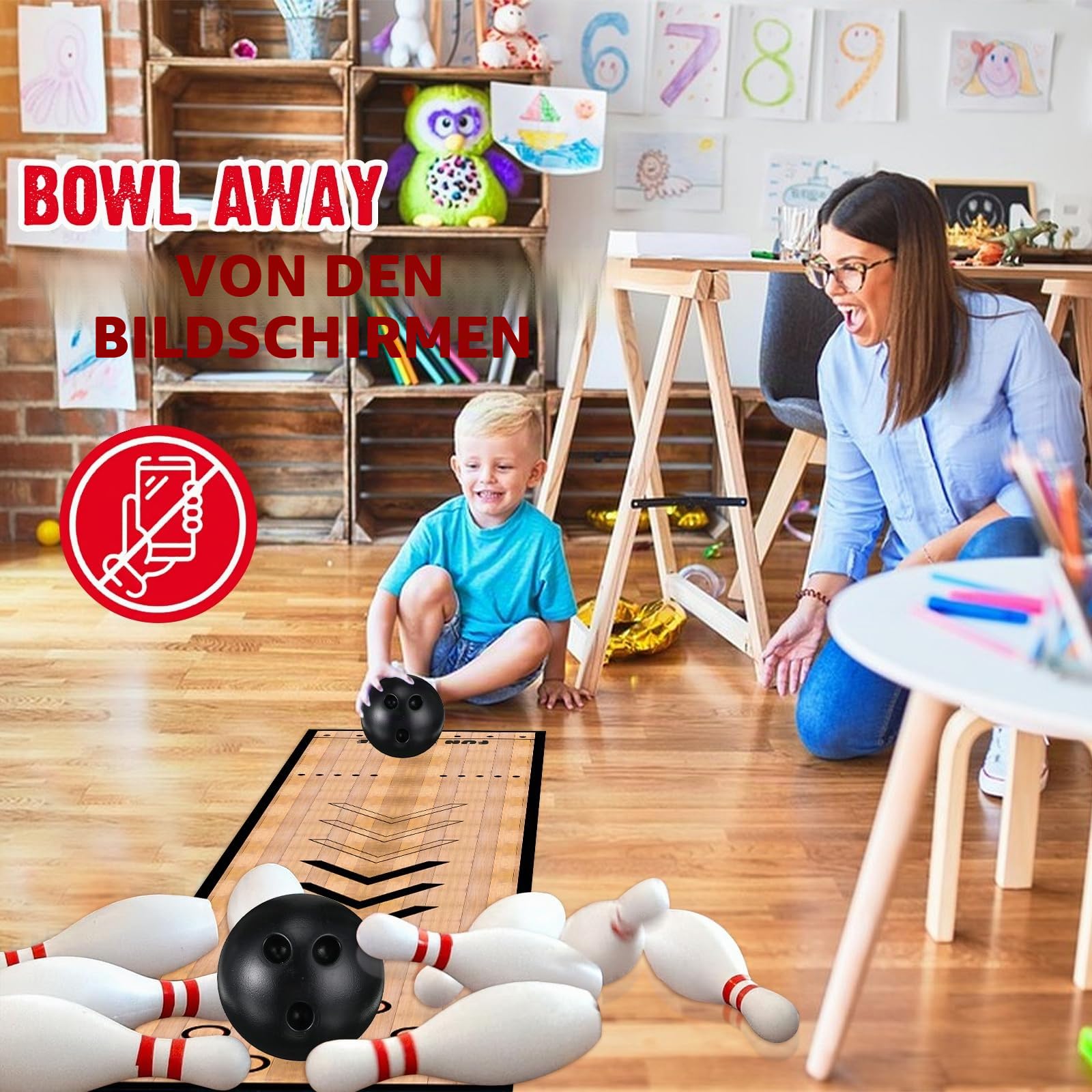 KEAGAN Mini Bowling Set, Full Bowlingbahn Spiele Spielzeug, Indoor Outdoor Home Bowling Set, Bowlingbahn Set mit Bowlingbahn, Bowlingstifte & Ball, Bowlingspiele Set für Sport Interaktion Freizeit