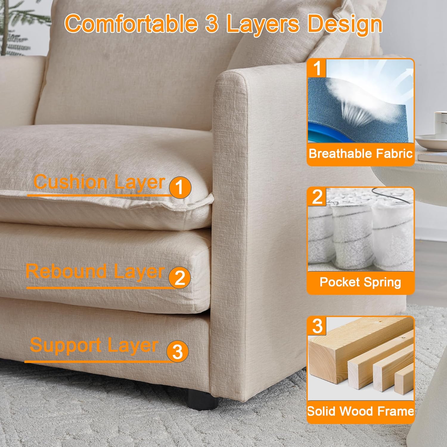Small Sectional Couch，76.7" Small L Shaped Cloud Sofa with Movable Ottoman,Sofa Set for Living Room,Apartments,Beige