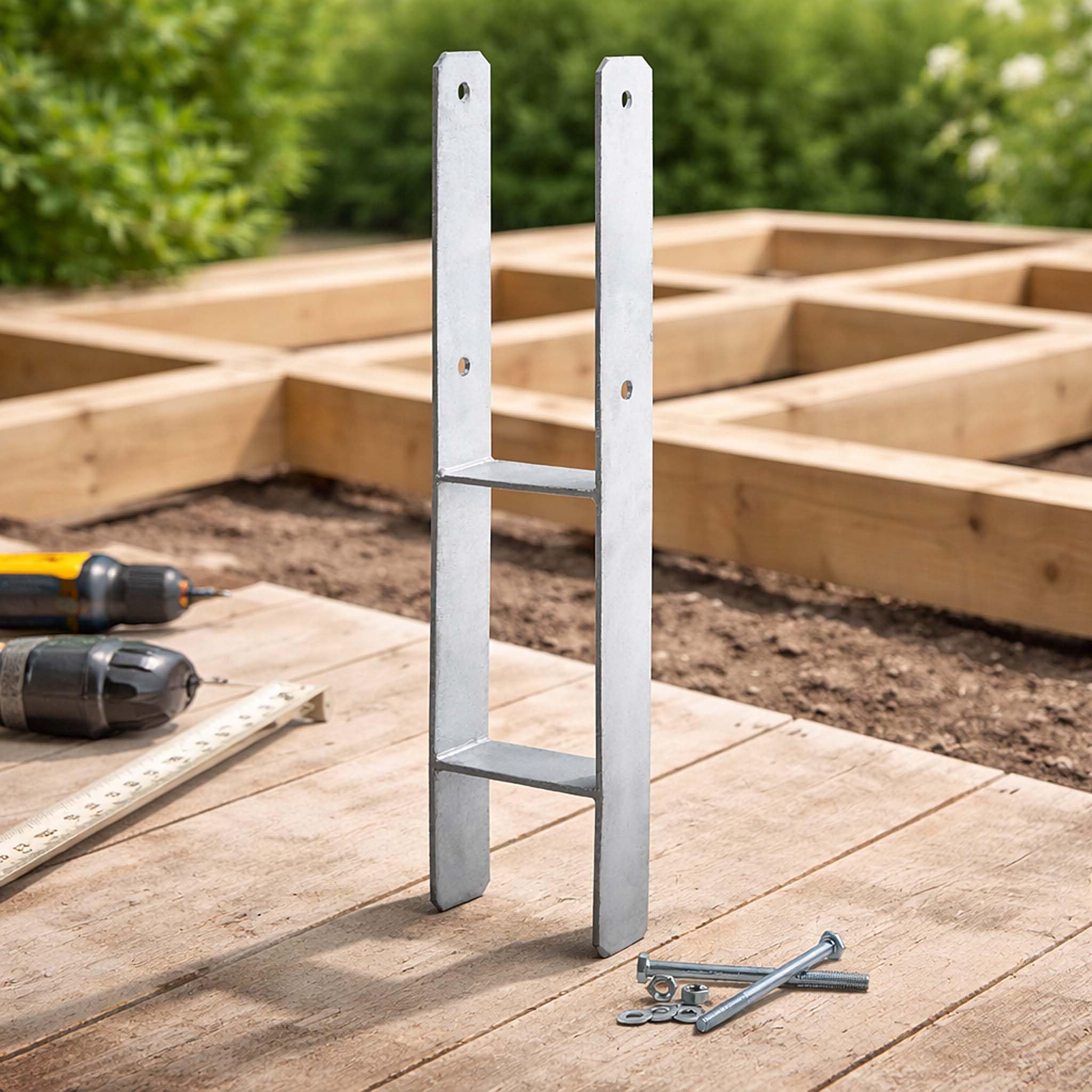 XPOtool Supporto palo zincato a caldo 101x600mm Staffa ad H per ancoraggio pali