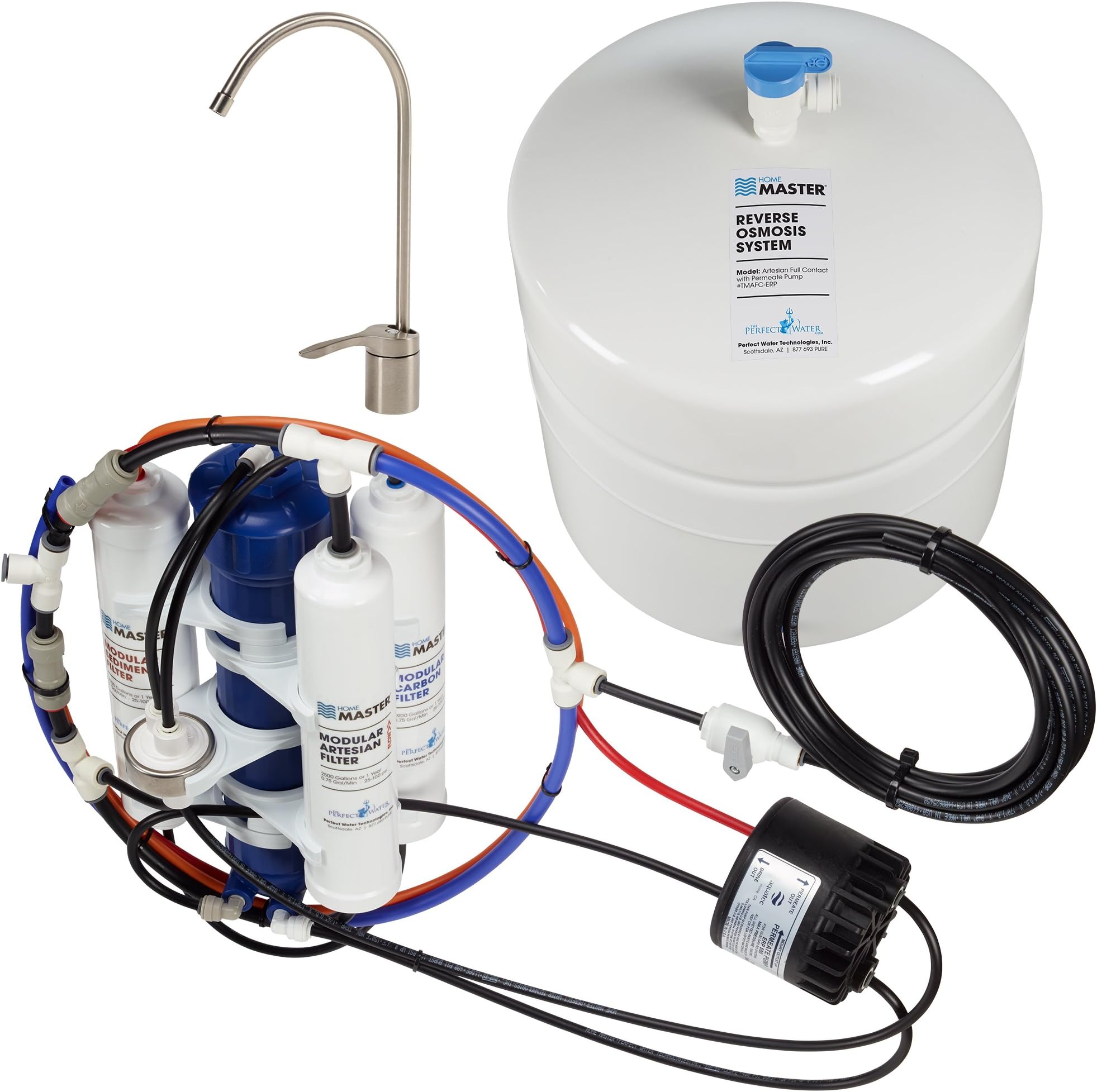 Home Master TMAFC-ERP-L Artesian Full Contact Loaded RO System, 7-Stages, 99% Rejection DOW Membrane, Patented 2-Pass Alkaline Remineralization, Fast 4.5s Fill Rate, 1:1 Pure, Lux Faucet, Fridge kit