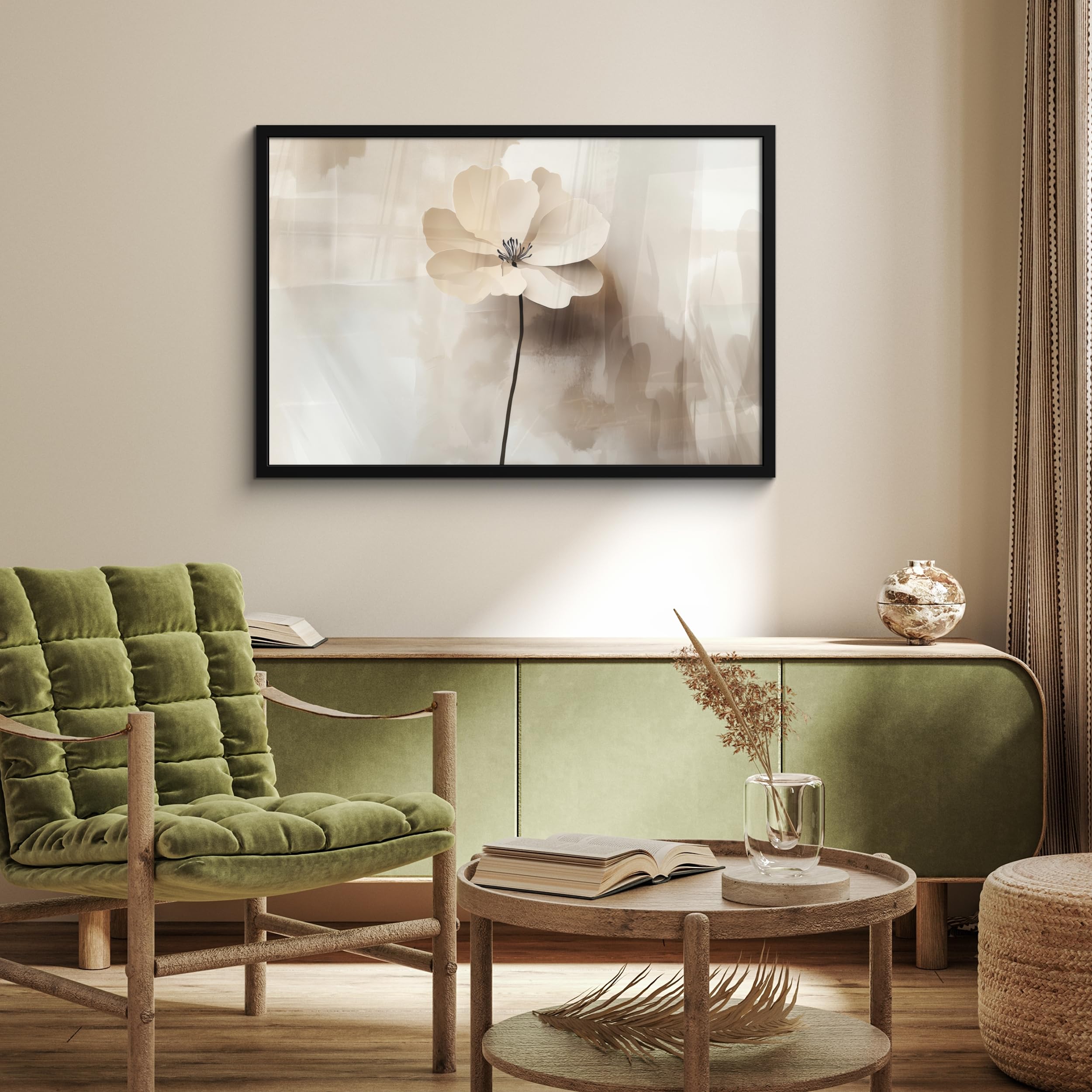 MuchoWow© Cuadros Con Marco 90x60 cm Decoracion Quadro Grande Bedroom Decorativa Listos Colgar Paredes Infantil Comedor Salon Modernos Flor - Beige - Pintura - Sombra