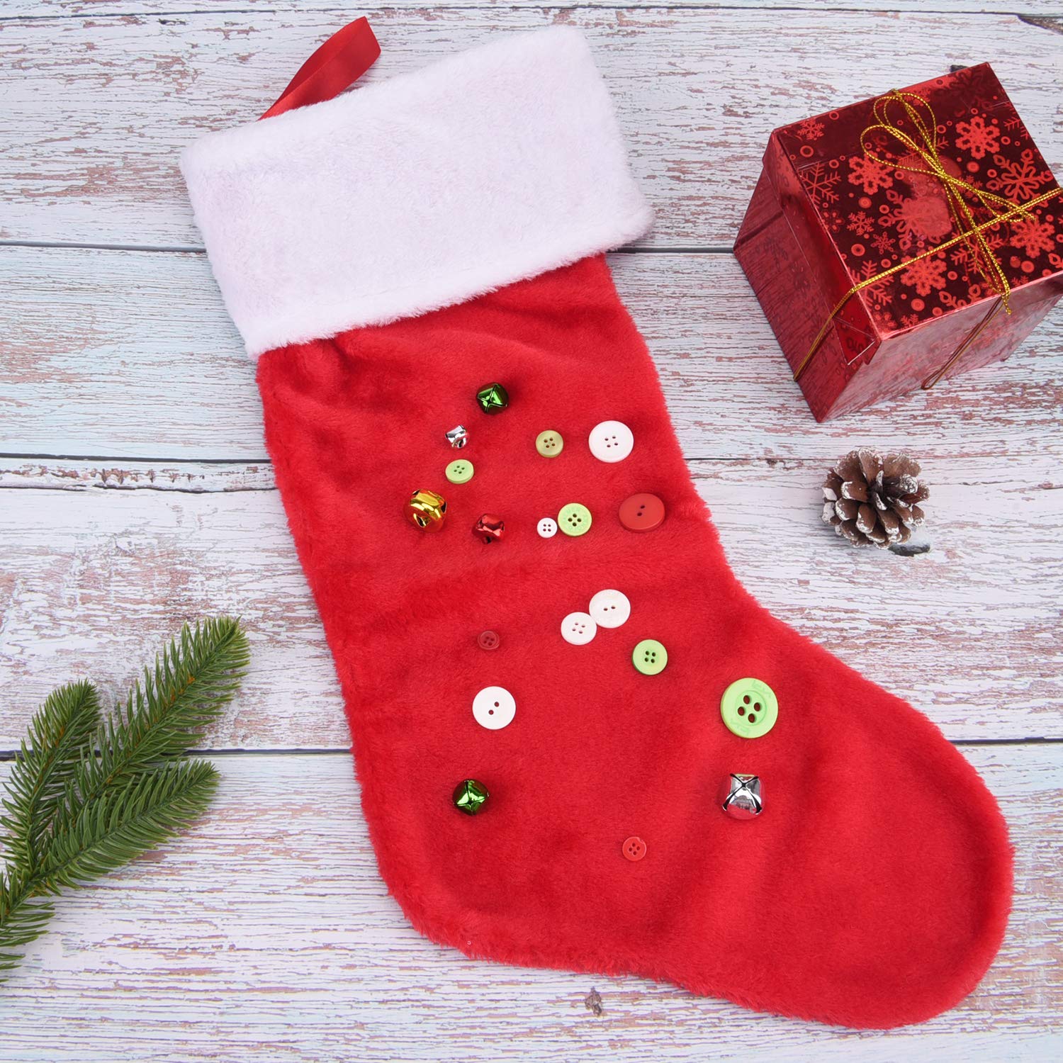 Weihnachtsstrümpfe, rot und weiß, Plüsch, Kamin, hängende Samtstrümpfe für Weihnachtsdekoration, 50,8 cm