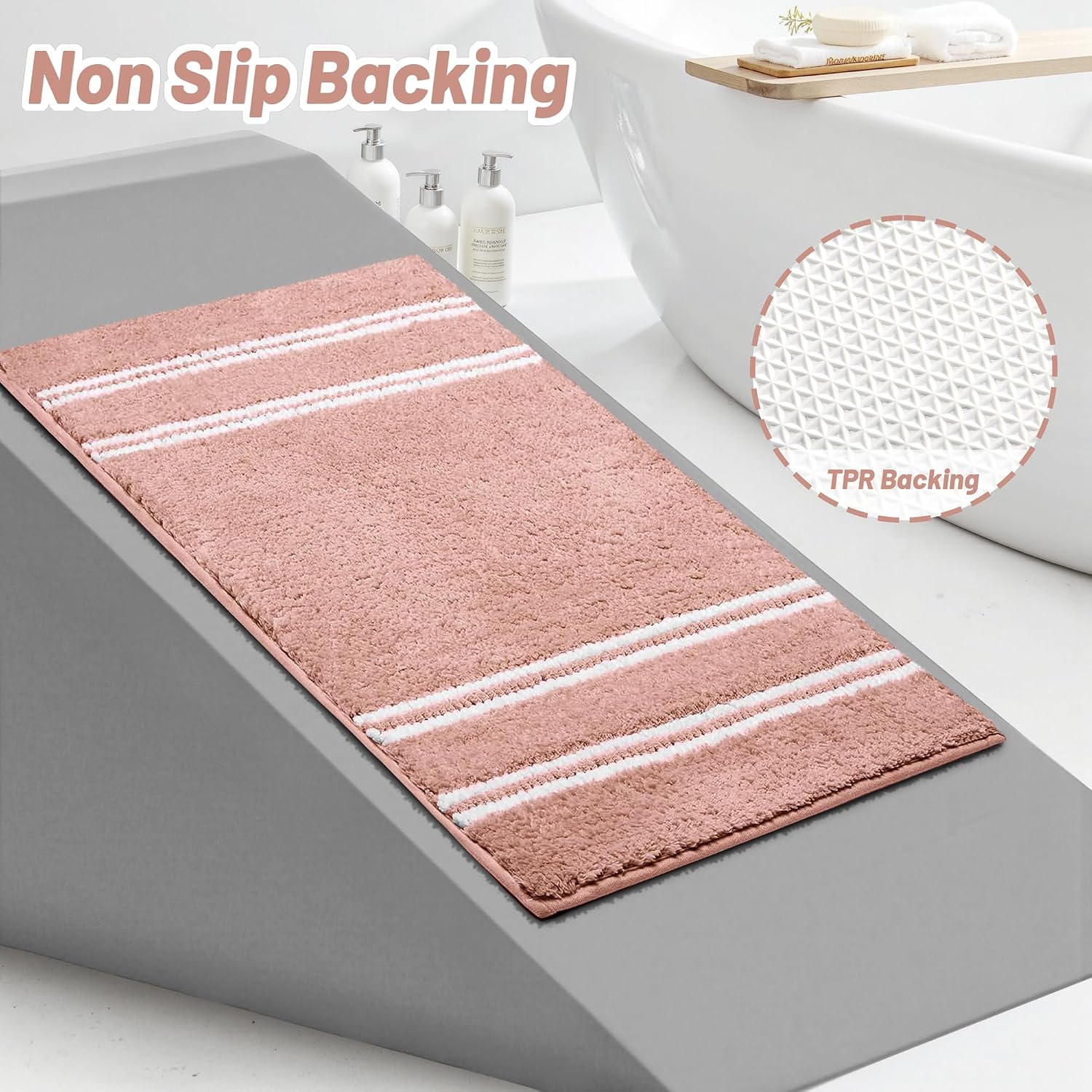 Tyrot Bathroom Rugs Non Slip Washable 24x17, Ultra Soft Super Absorbent Bath Rugs for Bathroom Floor, Shaggy Chenille Bath Rug, Microfiber Plush Quick Dry Bath Mat for Bathtub, Sink and Shower, Coral