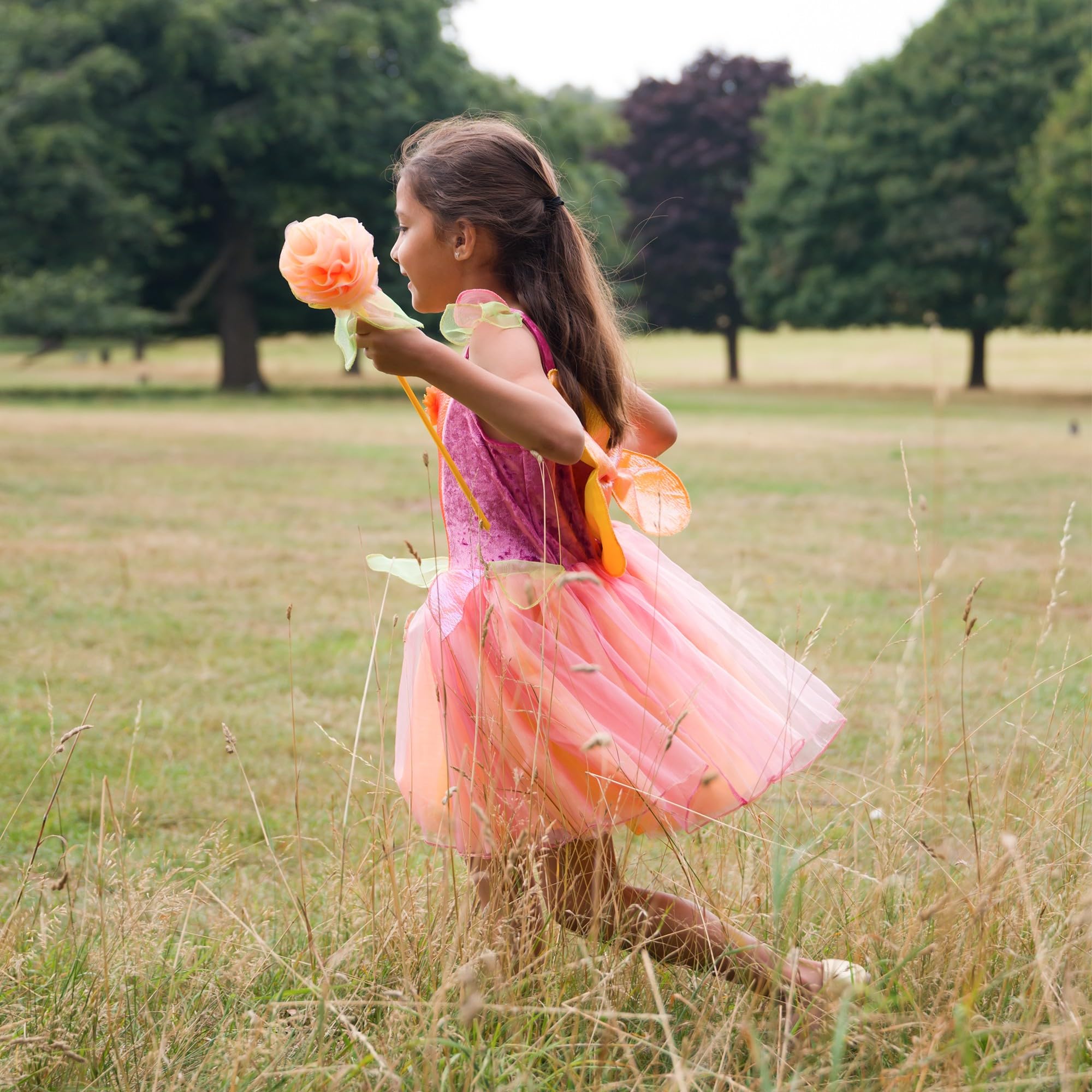 PRETEND TO BEE Pink Flower Fairy Dress Up Costume for Kids Includes Dress, Wings and Wand, 5-7 Years, Pink, Peach and Yellow - Image 3
