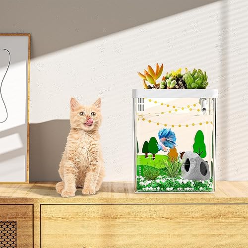 Miniatura 5 de Kit de acuario inteligente de 1.5 galones Betta Fish Tank autolimpieza, compatible con Bluetooth, tanque de peces con filtro de luz LED,